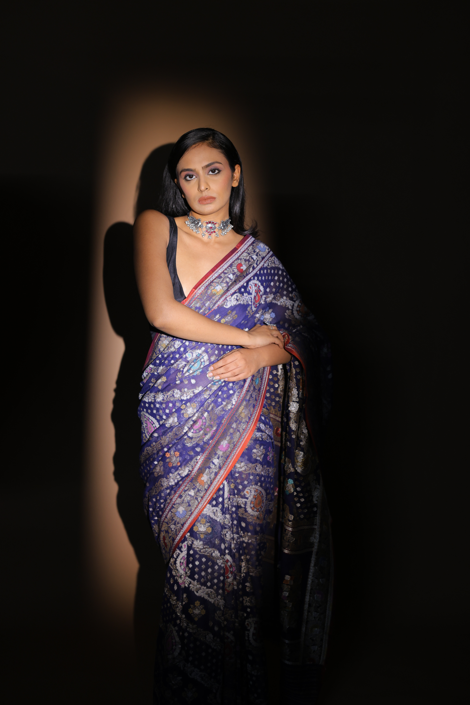 Banarasi Handwoven Cotton Jamdani, Neelambari Sari