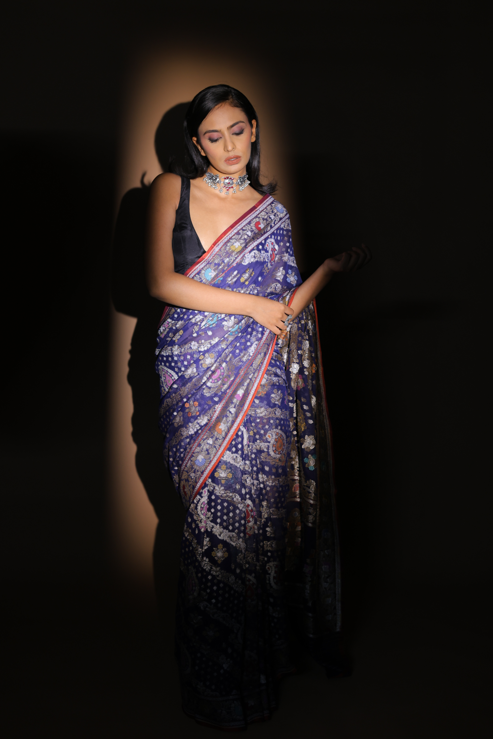 Banarasi Handwoven Cotton Jamdani, Neelambari Sari