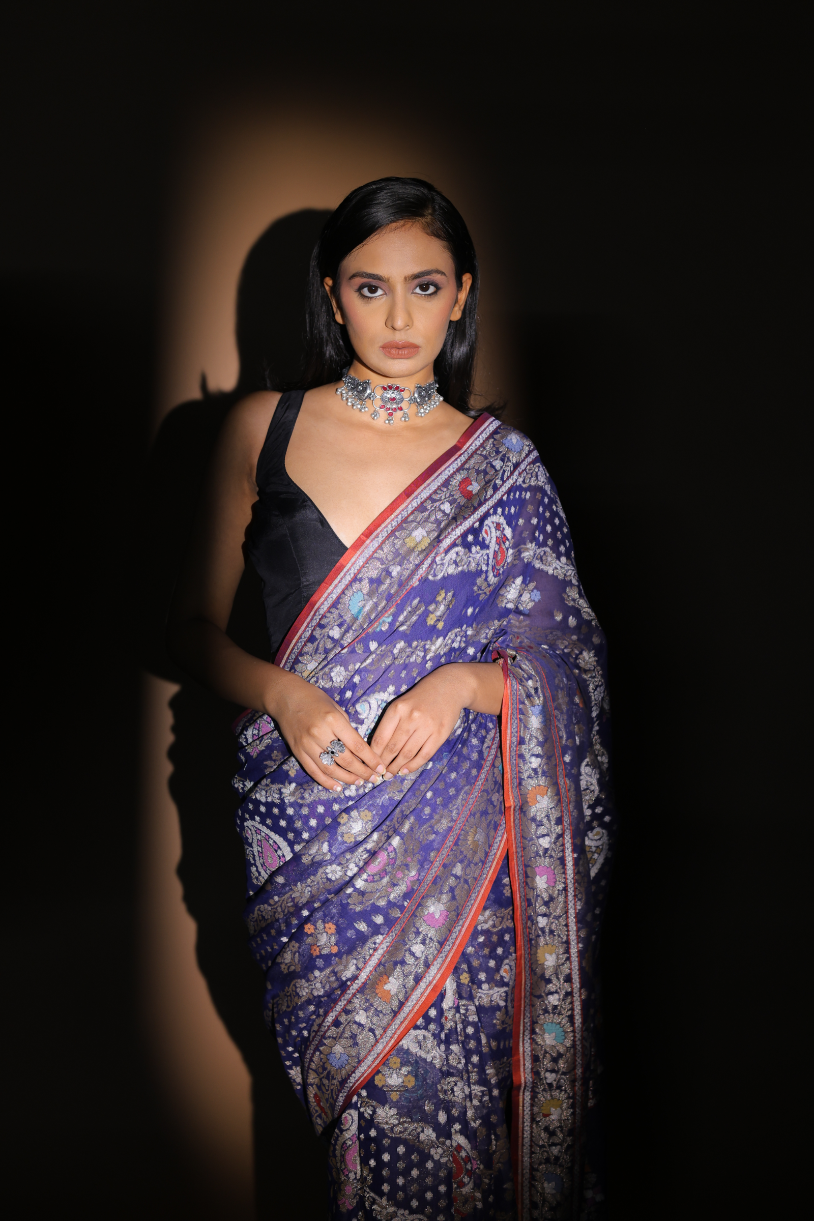 Banarasi Handwoven Cotton Jamdani, Neelambari Sari