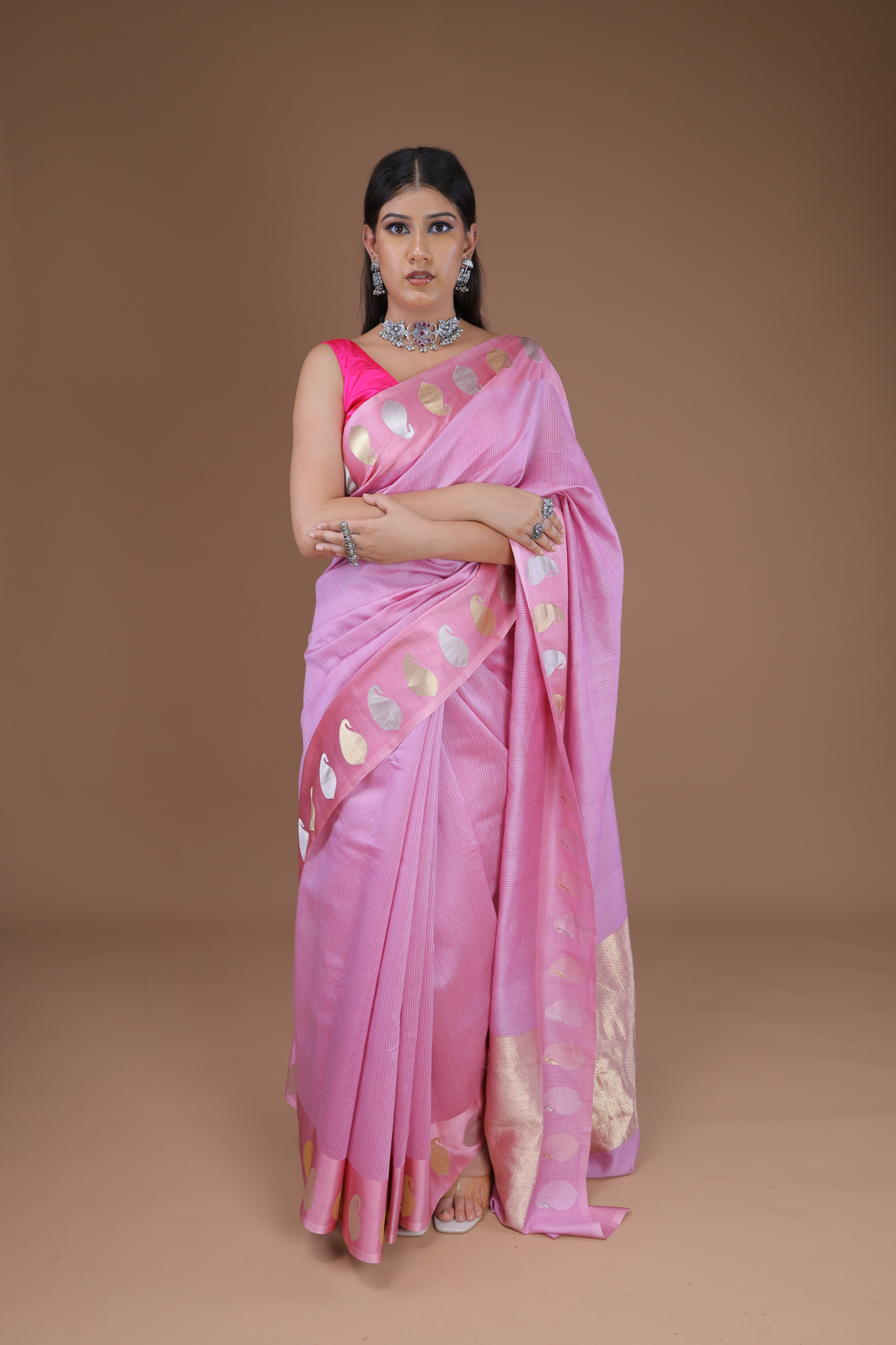Banarasi Handwoven Cotton Silk Sari With Satin Border
