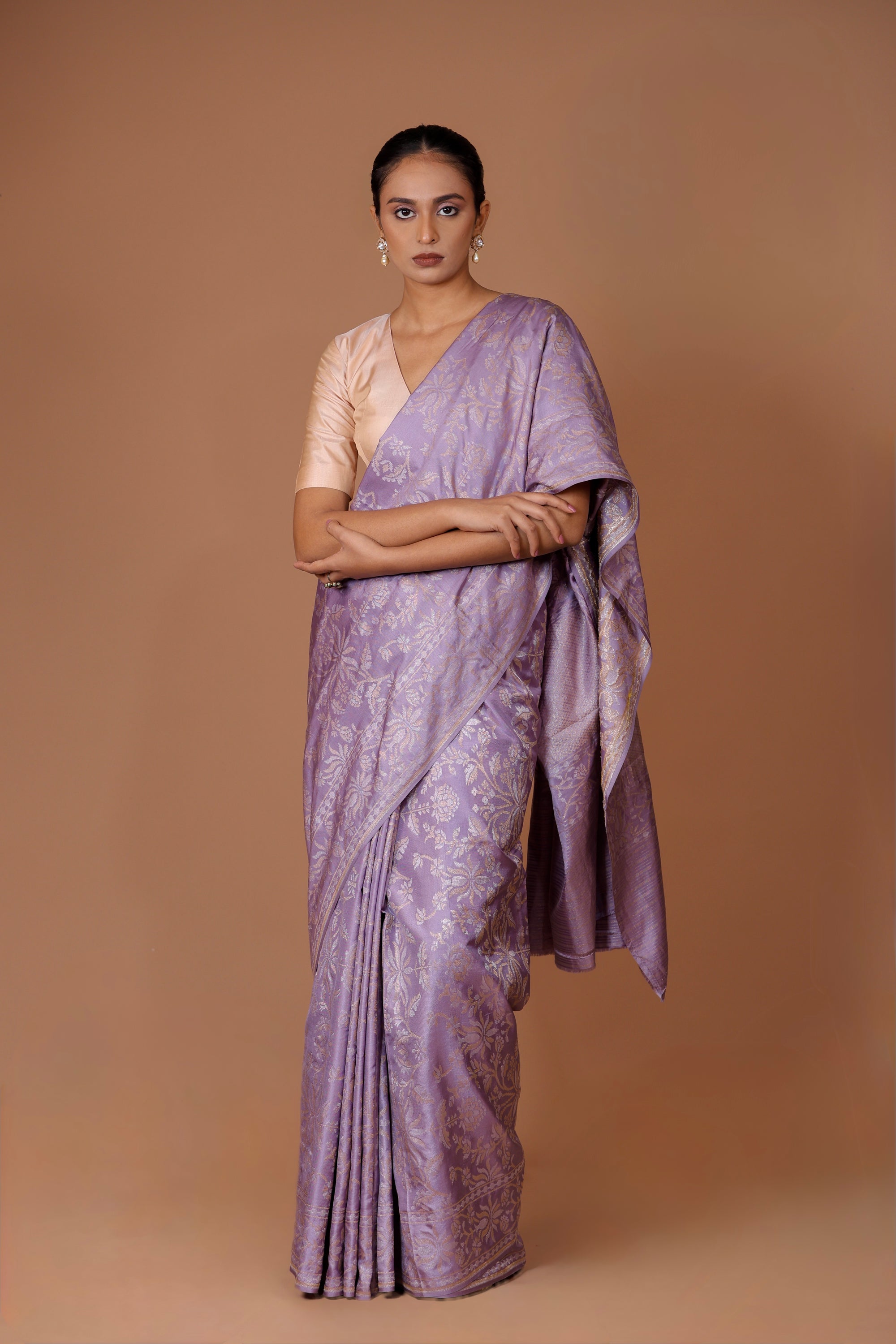 Banarasi handwoven silk sona rupa jamdani sari in mauve