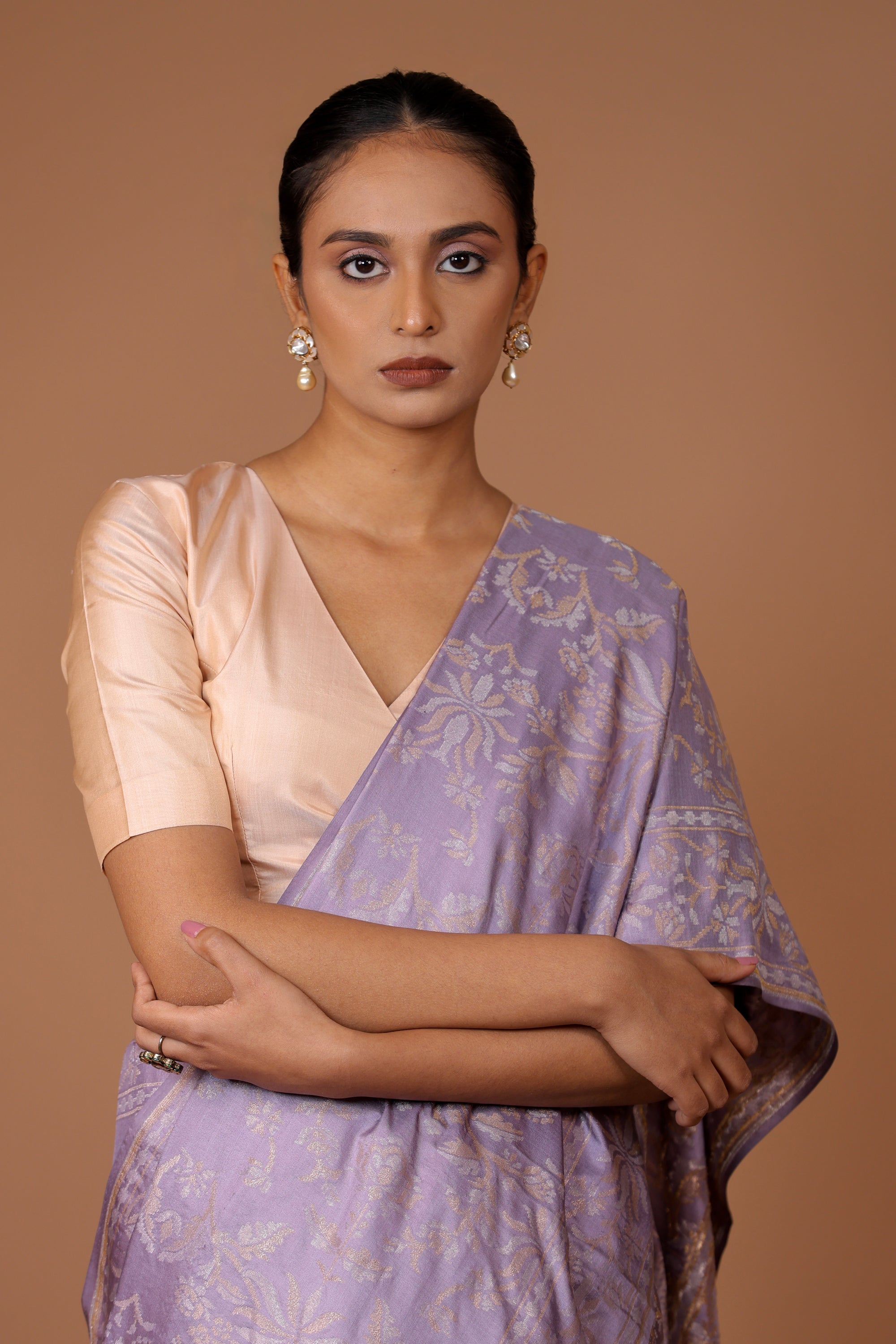 Banarasi handwoven silk sona rupa jamdani sari in mauve