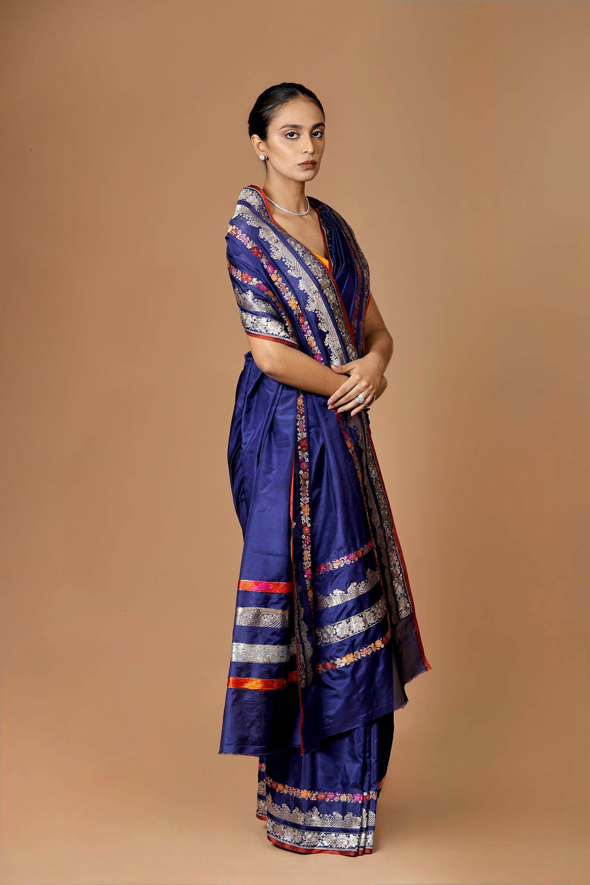 Banarasi handwoven blue Kadhua silk sari with intricate meenakari detailing, a timeless masterpiece.