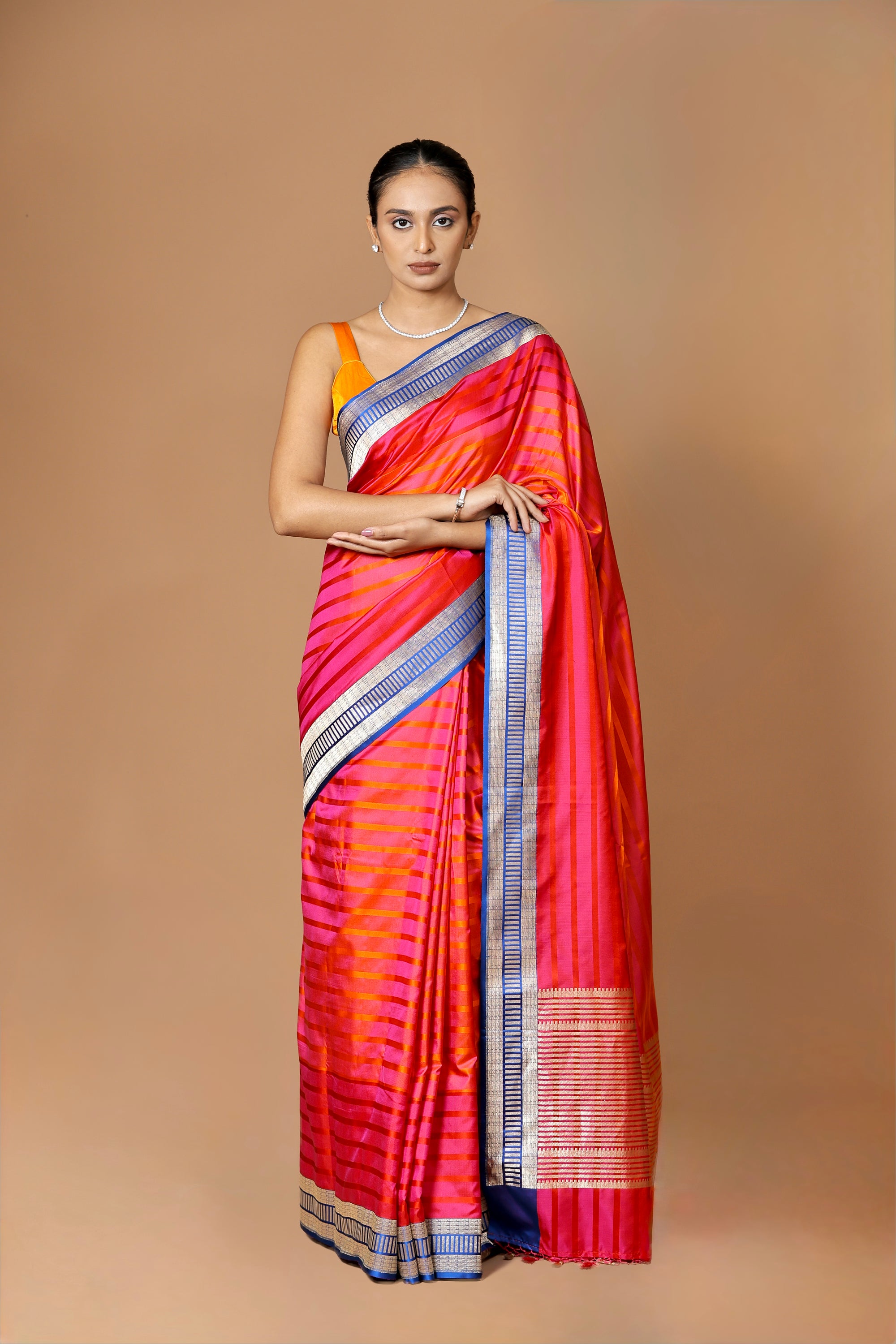 Banarasi handwoven Pink Kadhua silk sari with an elegant contrast border.