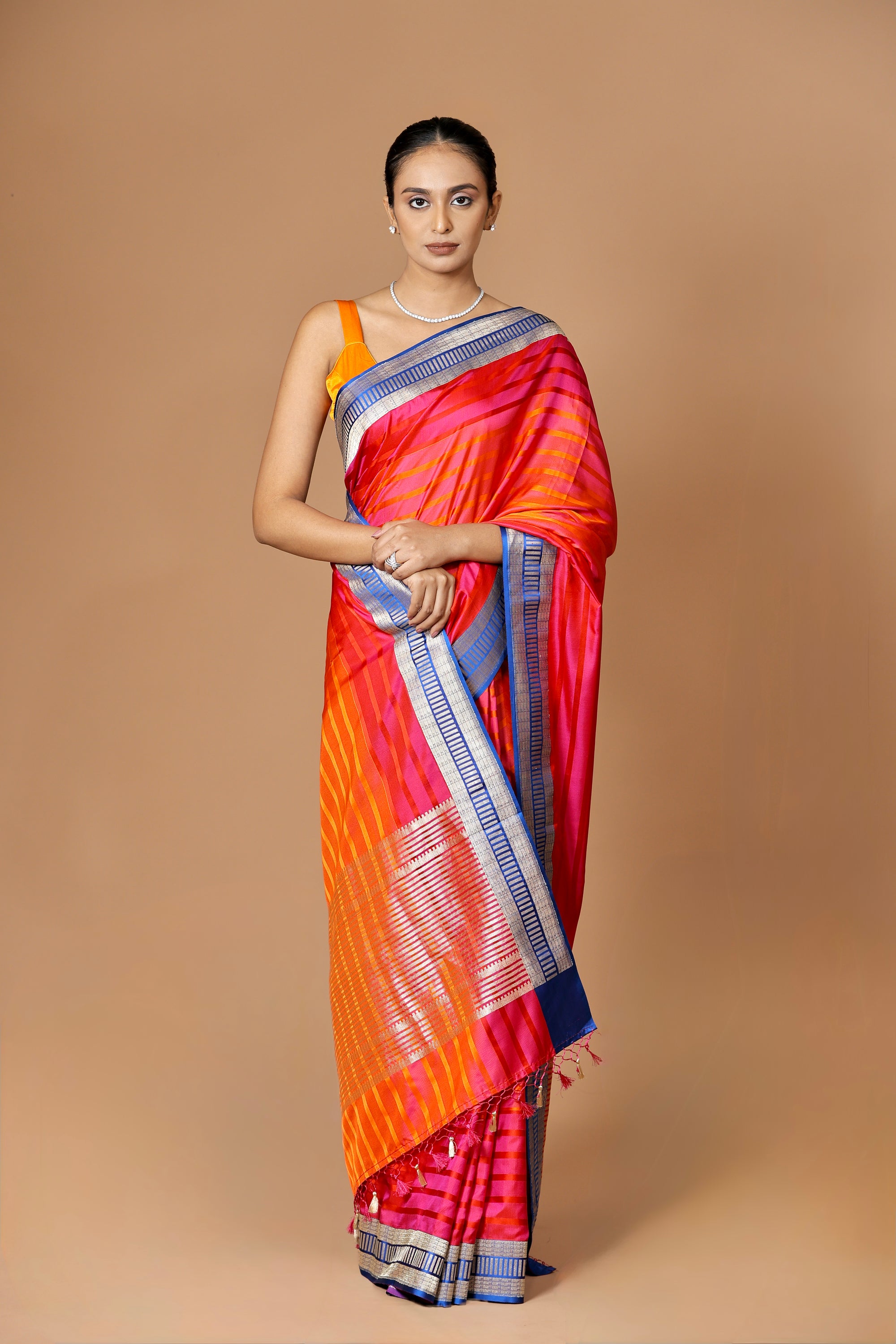 Banarasi handwoven Pink Kadhua silk sari with an elegant contrast border.