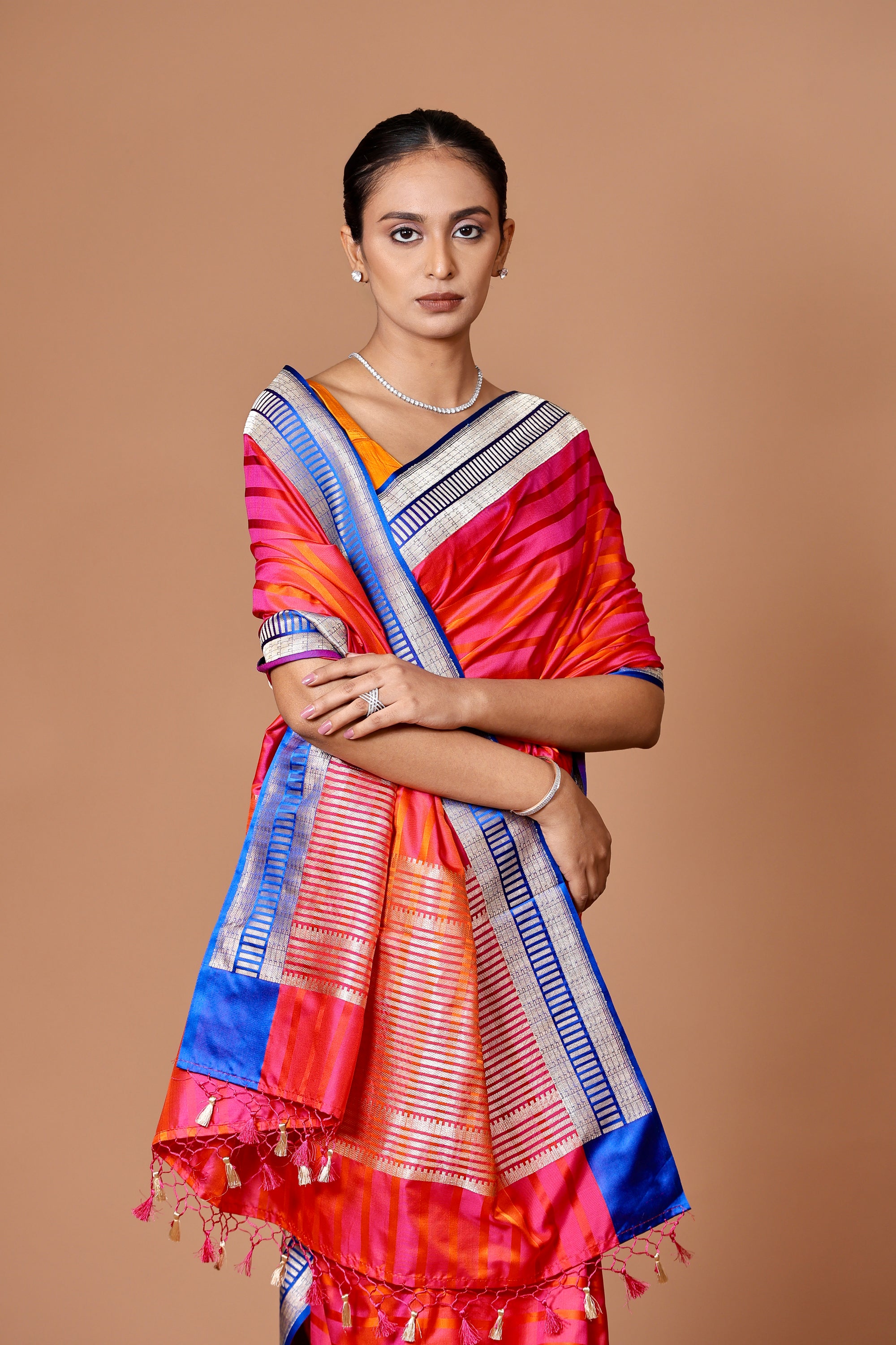 Banarasi handwoven Pink Kadhua silk sari with an elegant contrast border.