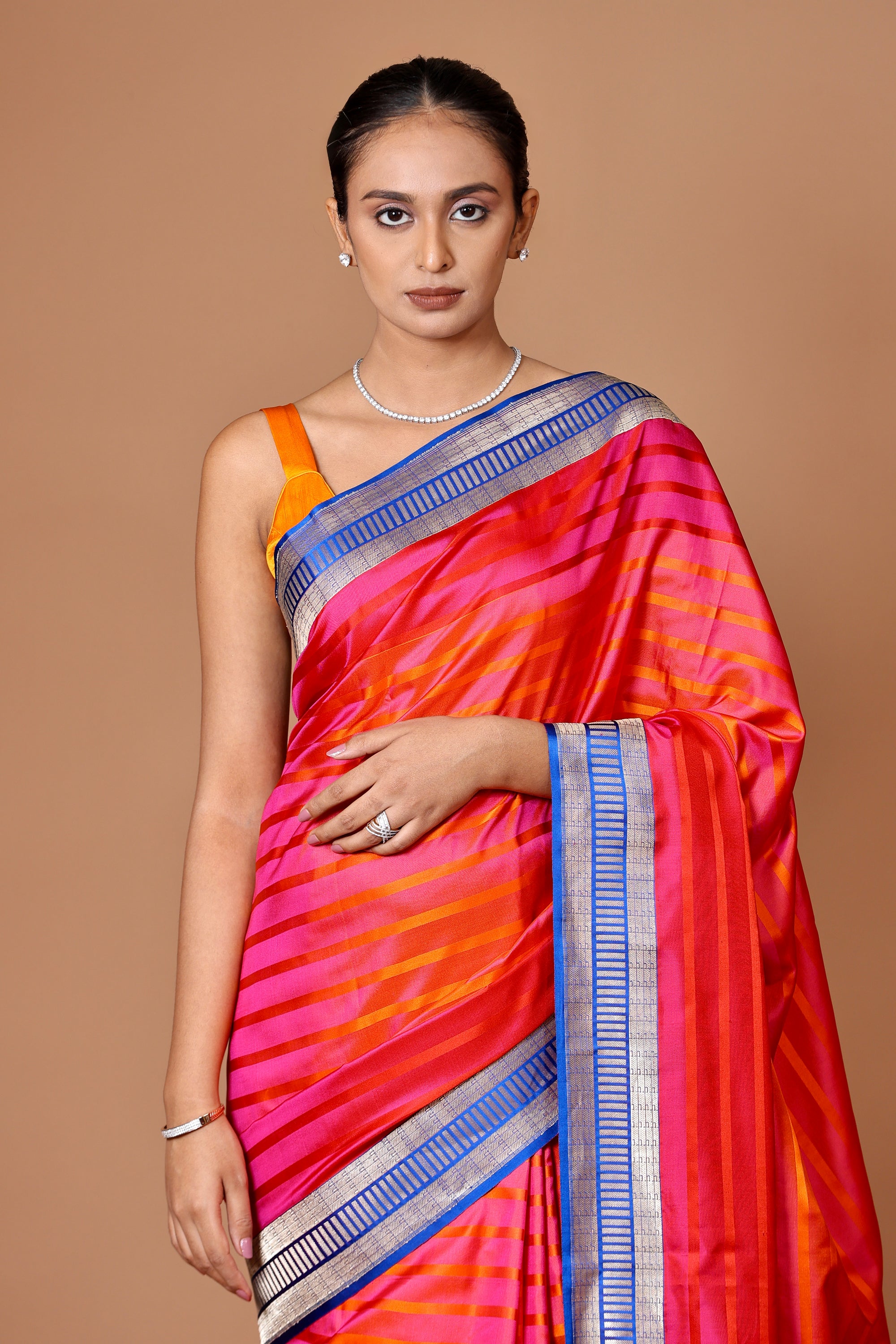 Banarasi handwoven Pink Kadhua silk sari with an elegant contrast border.