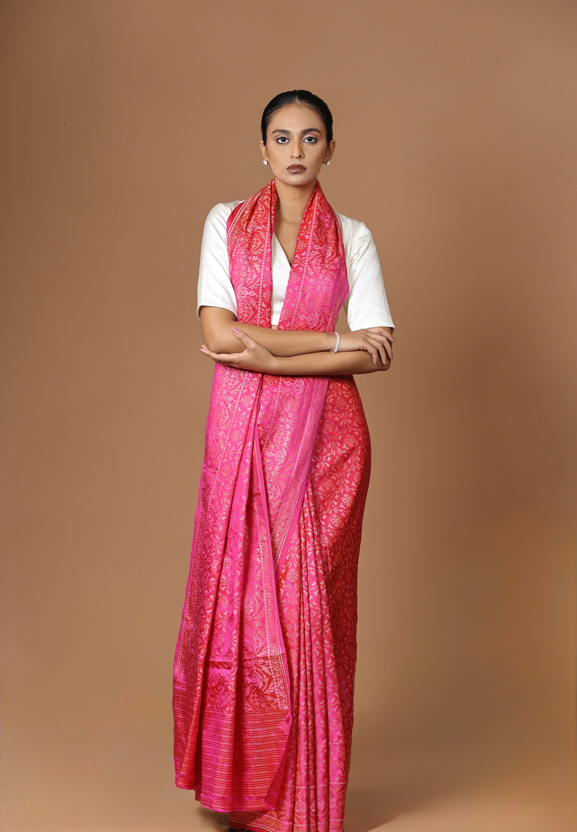 Banarasi Handwoven Hot Pink Silk Jamdani Sari