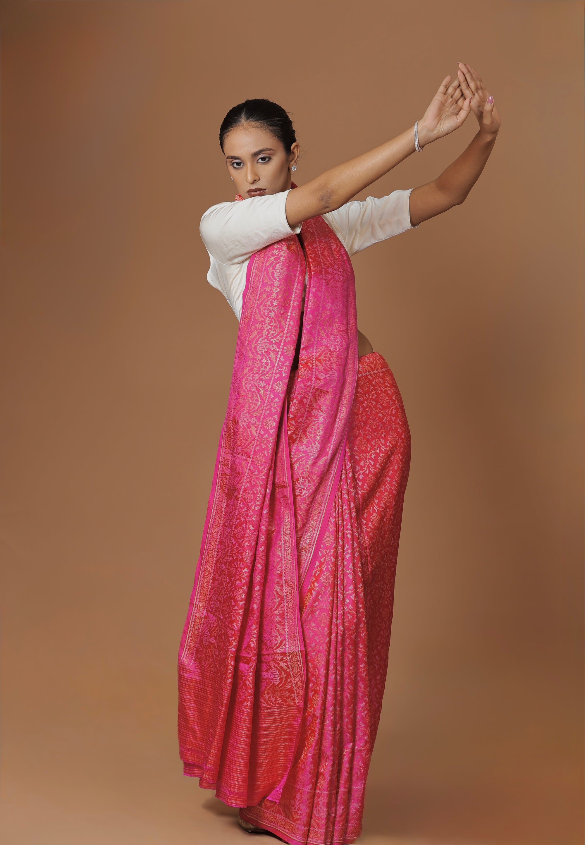 Banarasi Handwoven Hot Pink Silk Jamdani Sari