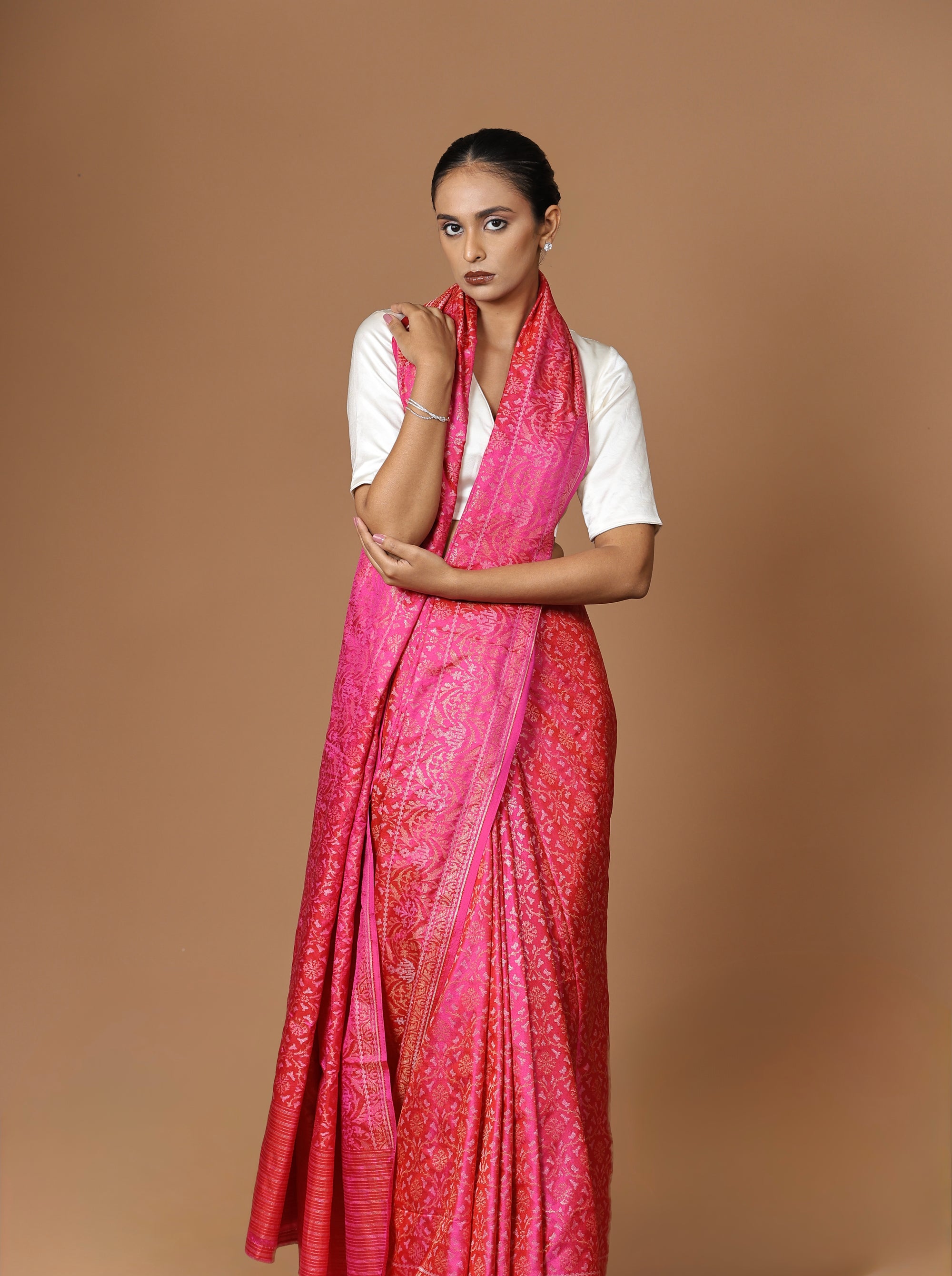 Banarasi Handwoven Hot Pink Silk Jamdani Sari