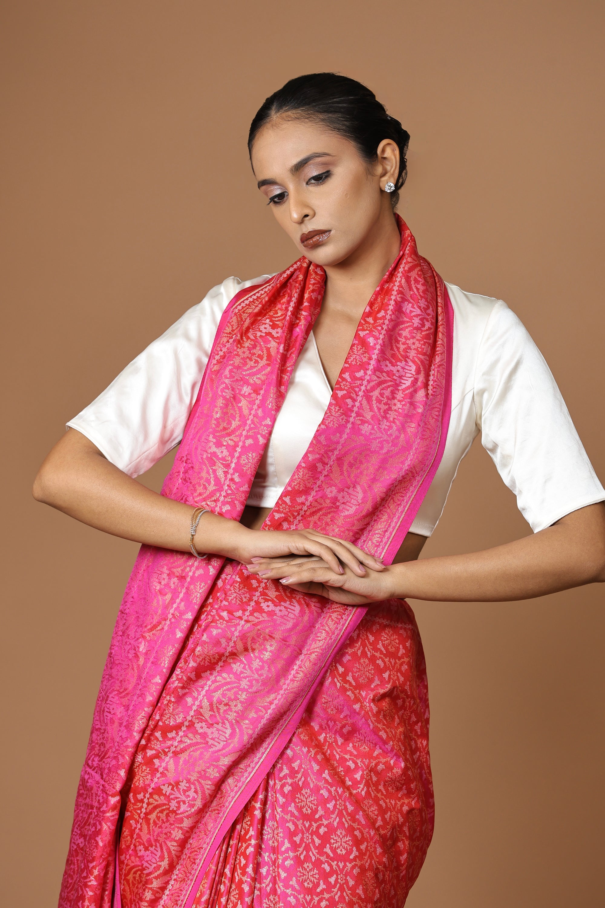Banarasi Handwoven Hot Pink Silk Jamdani Sari