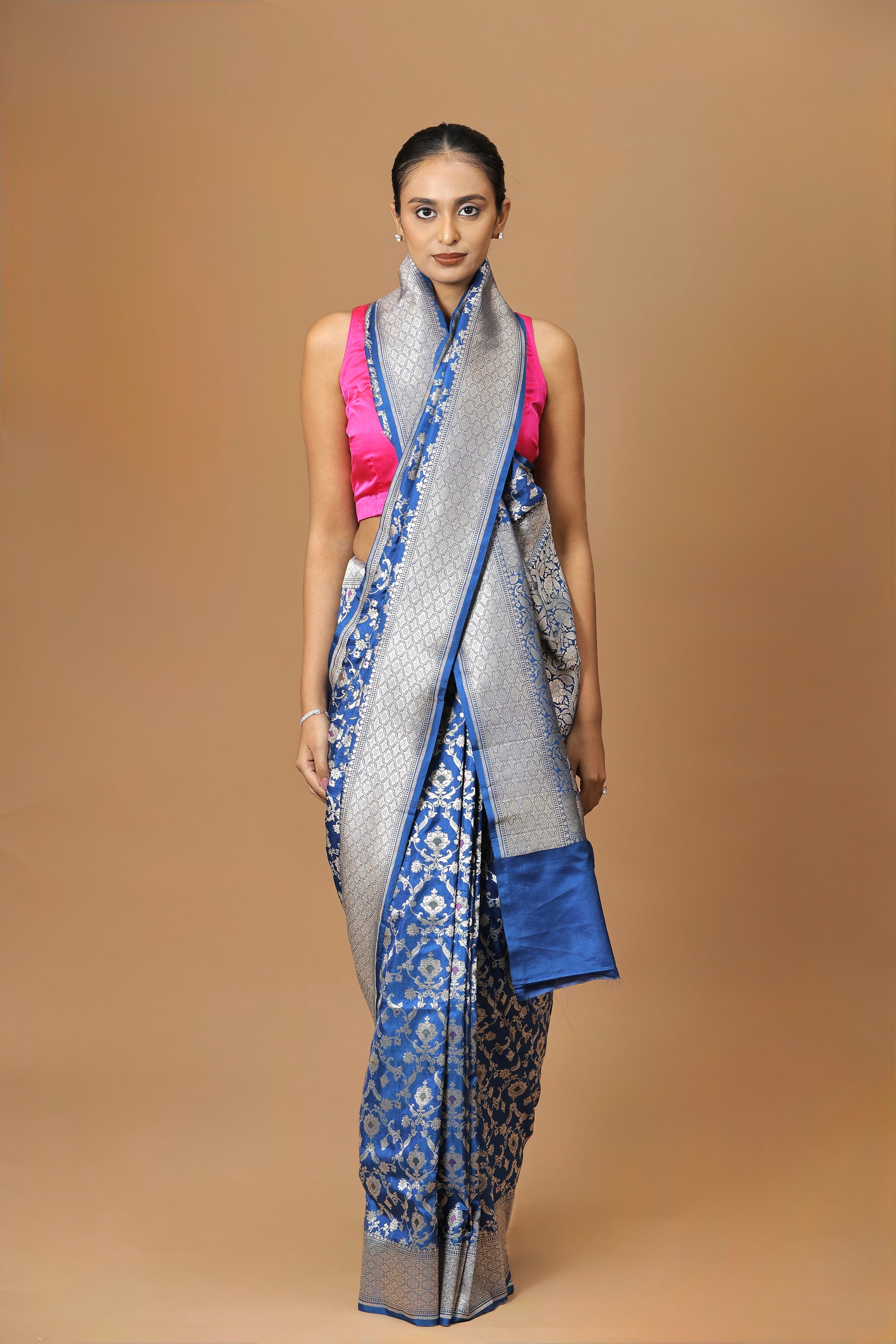 Banarasi Handwoven Blue Kadhua Silk Meenakari Sari