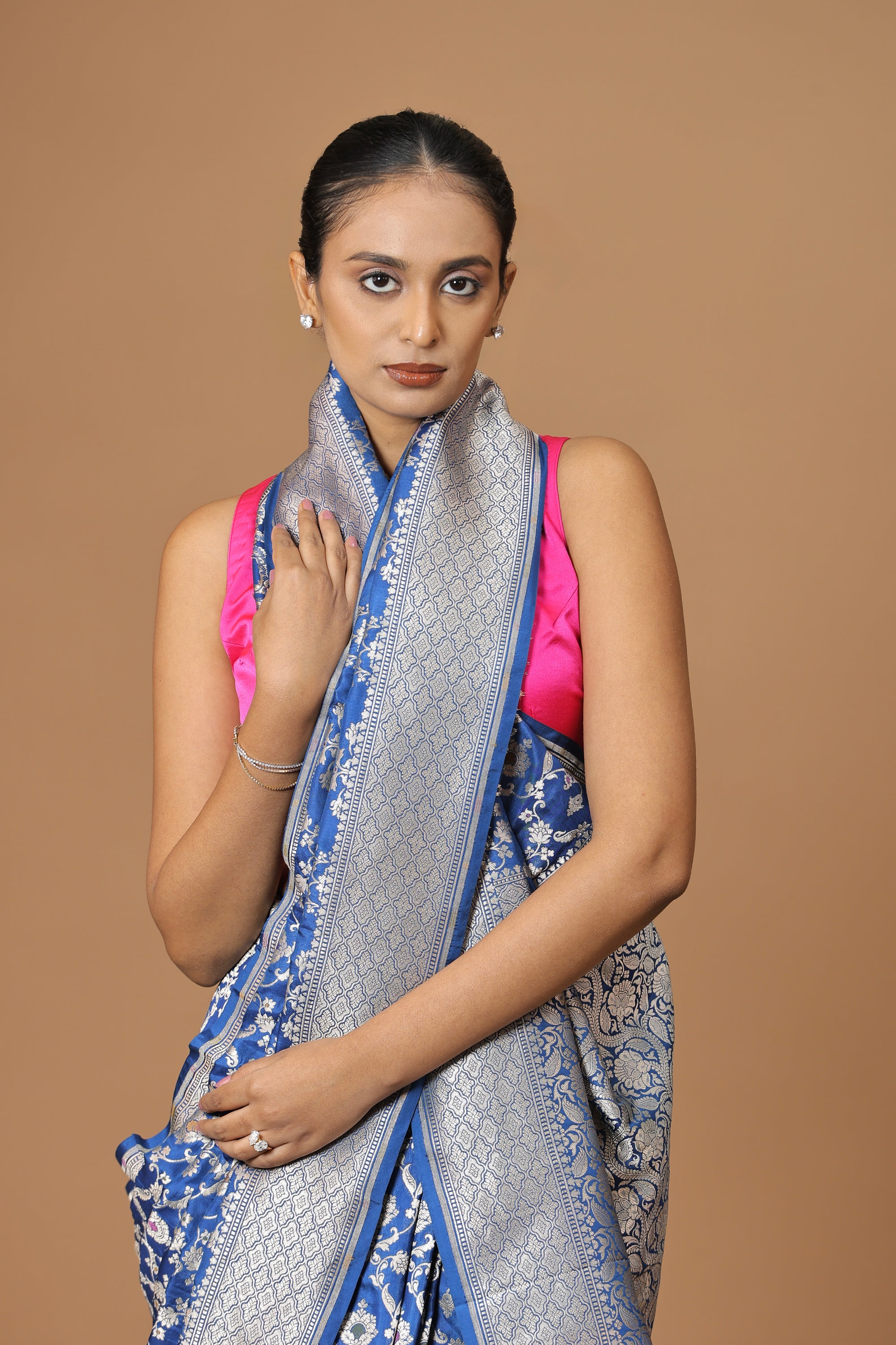 Banarasi Handwoven Blue Kadhua Silk Meenakari Sari