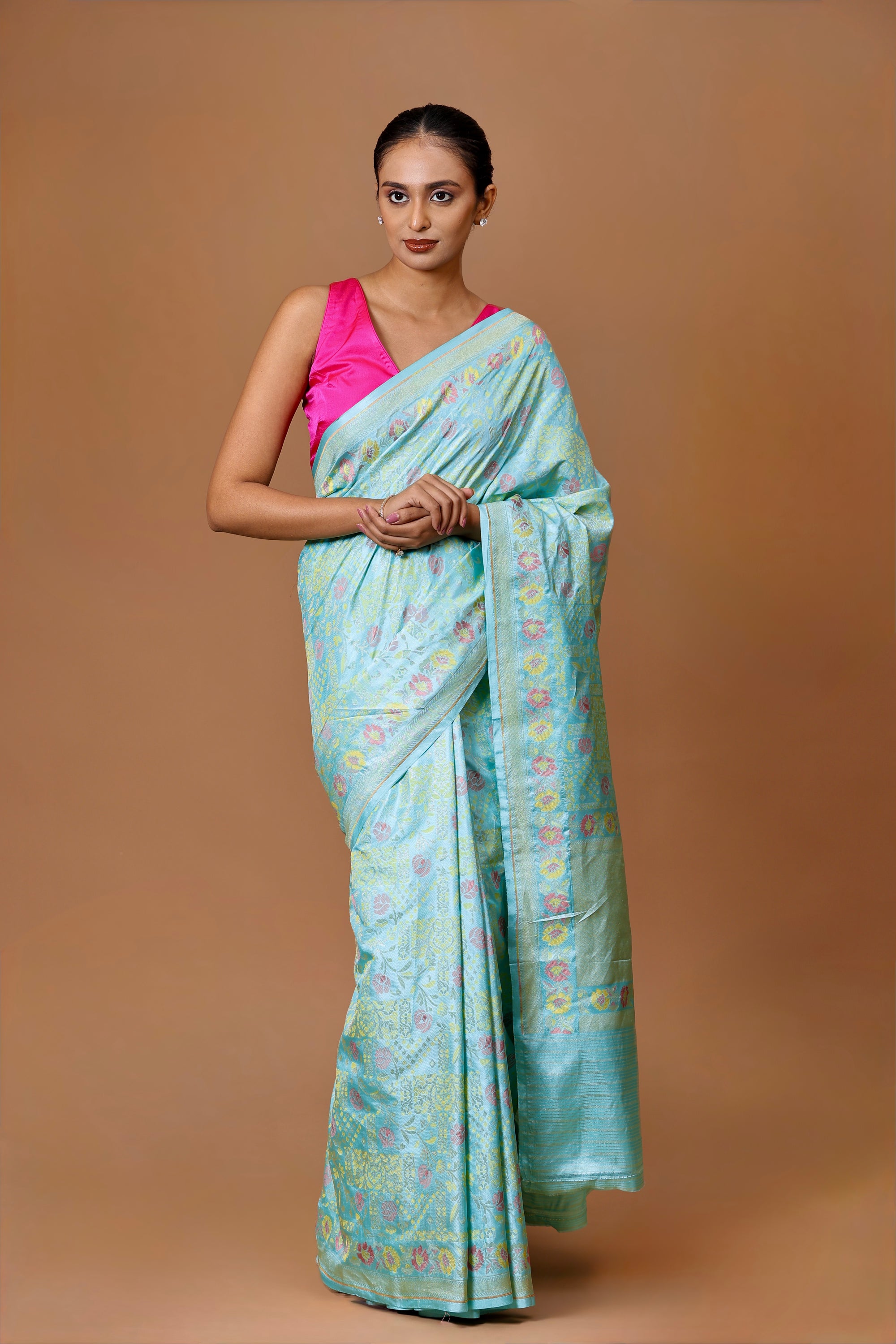 Banarasi Handwoven Blue Kadhua Silk Meenakari Jamdani Sari