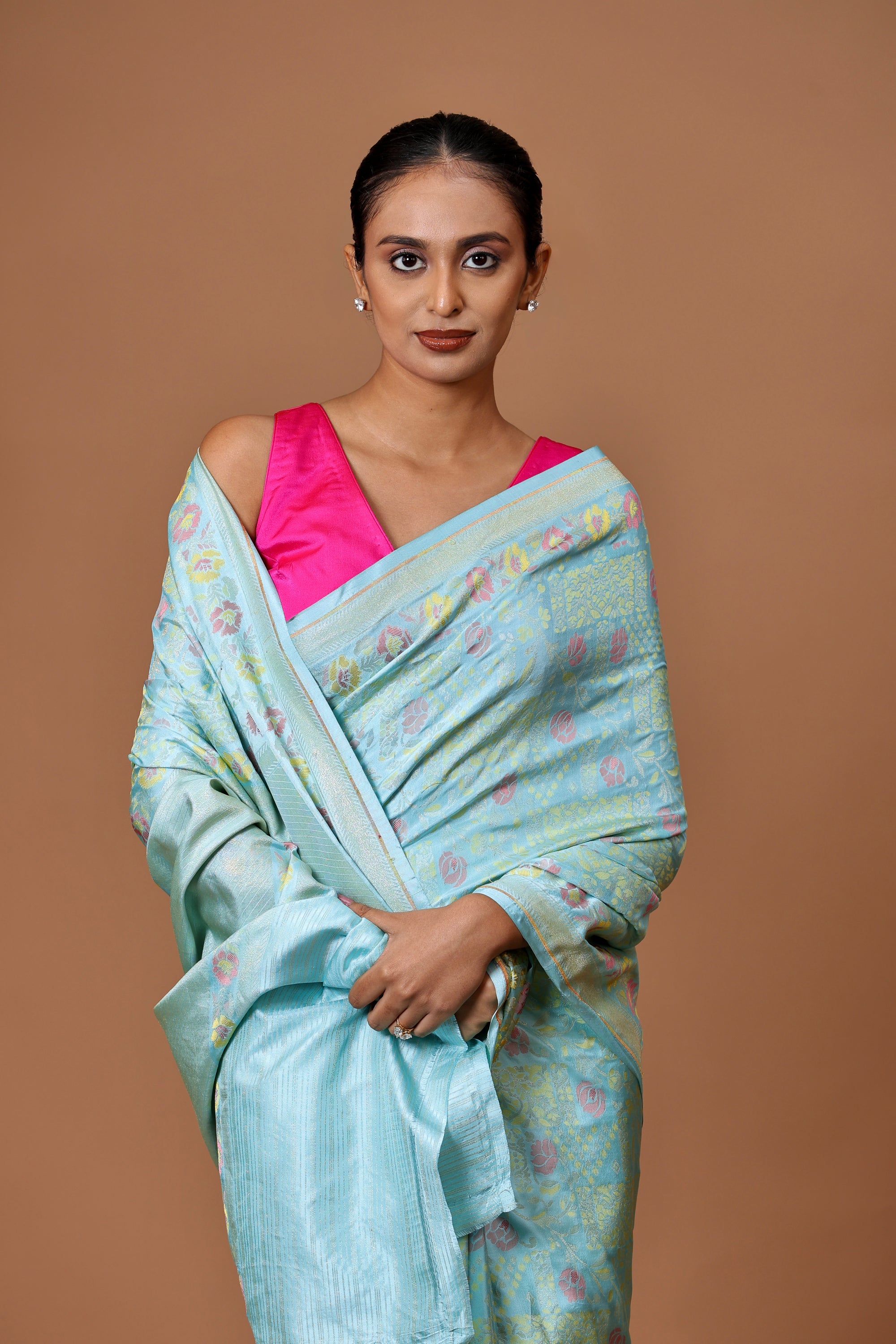 Banarasi Handwoven Blue Kadhua Silk Meenakari Jamdani Sari