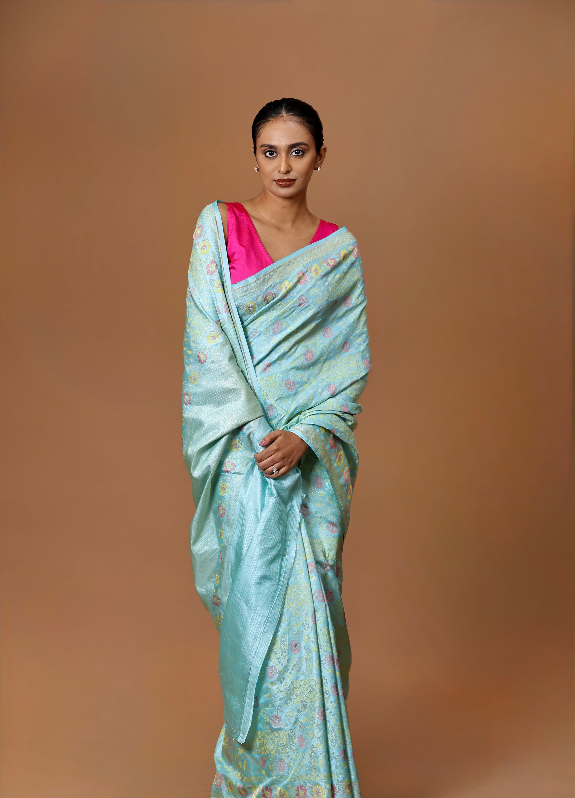 Banarasi Handwoven Blue Kadhua Silk Meenakari Jamdani Sari