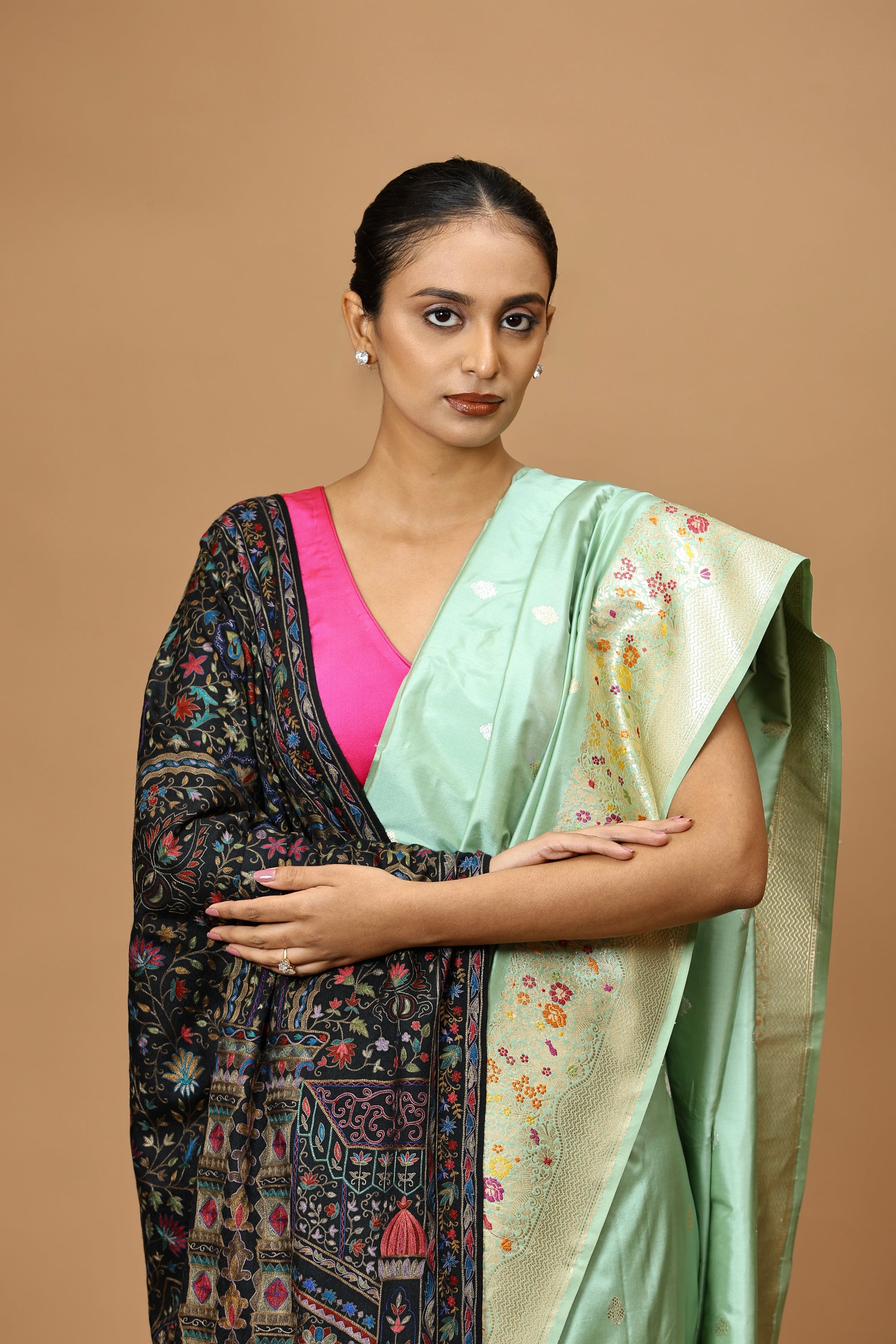 Banarasi Handwoven Pistachio Kadhua Silk Sari with Meenakari