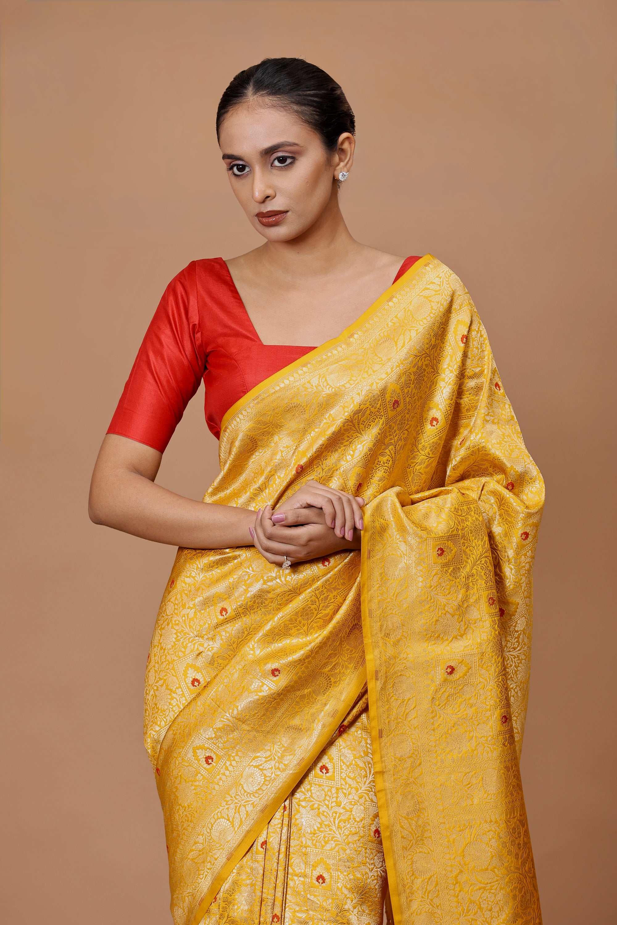 Banarasi Handwoven Yellow Meenakari Silk Sari