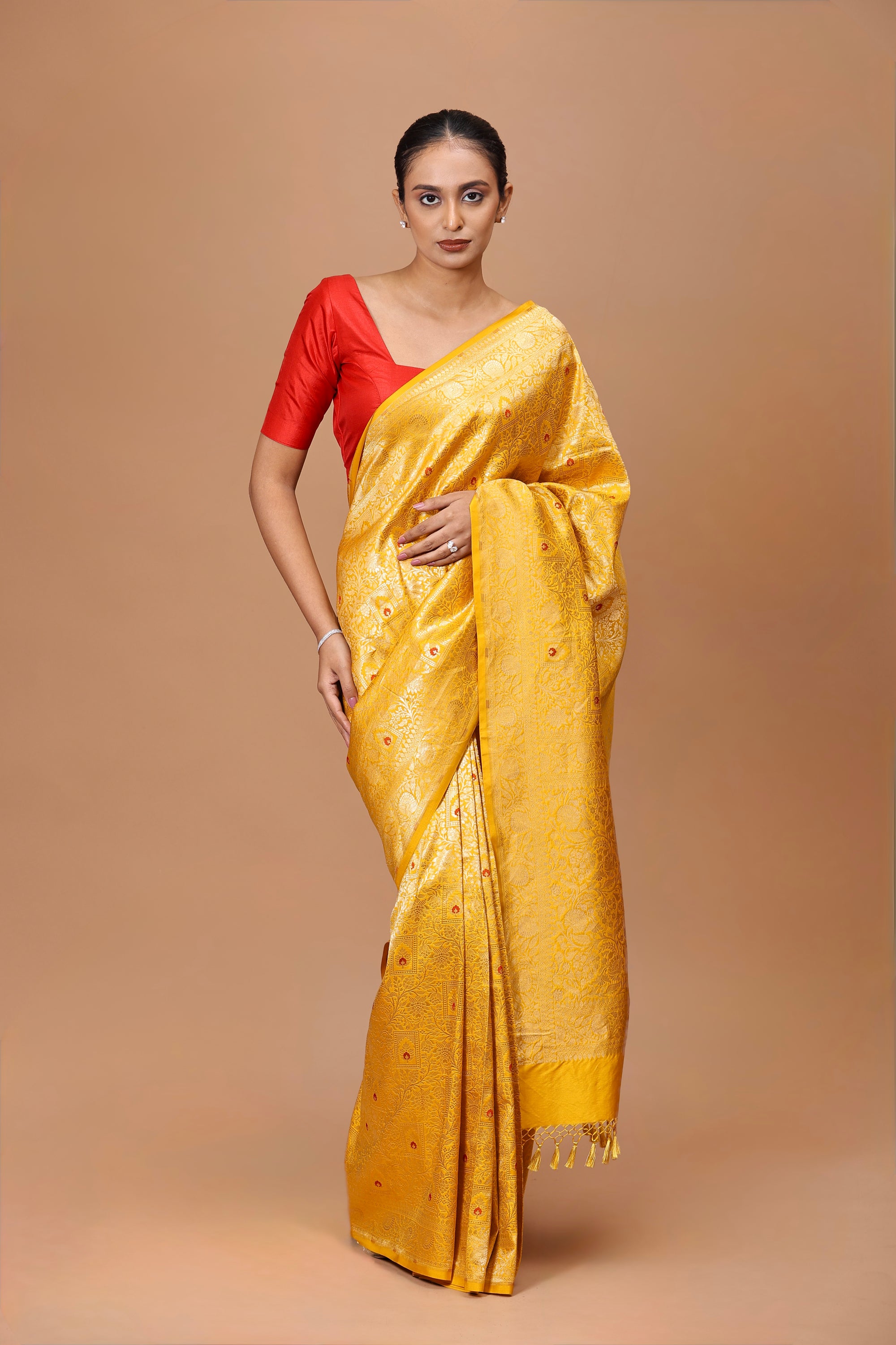 Banarasi Handwoven Yellow Meenakari Silk Sari