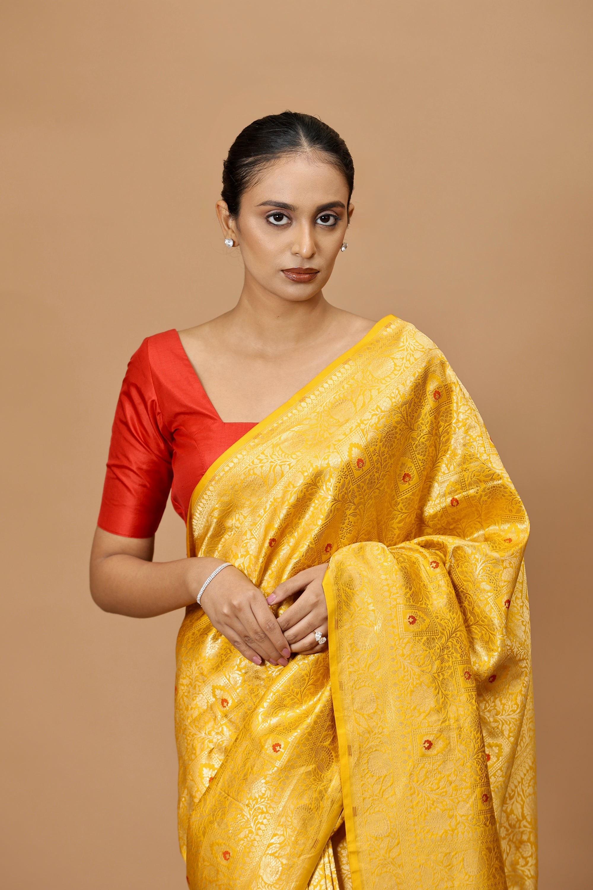 Banarasi Handwoven Yellow Meenakari Silk Sari