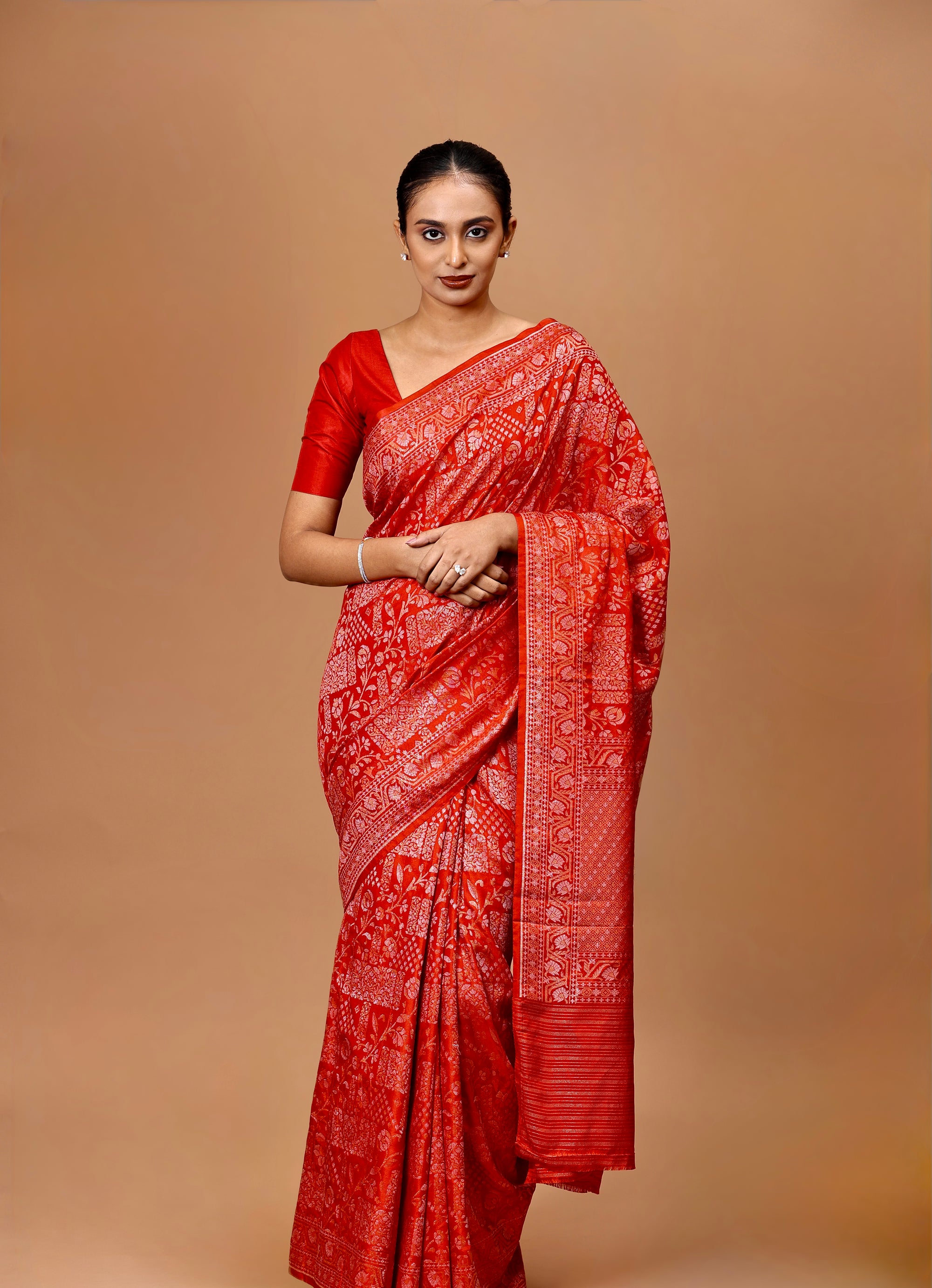Banarasi Handwoven Red Jamdani Silk Sari