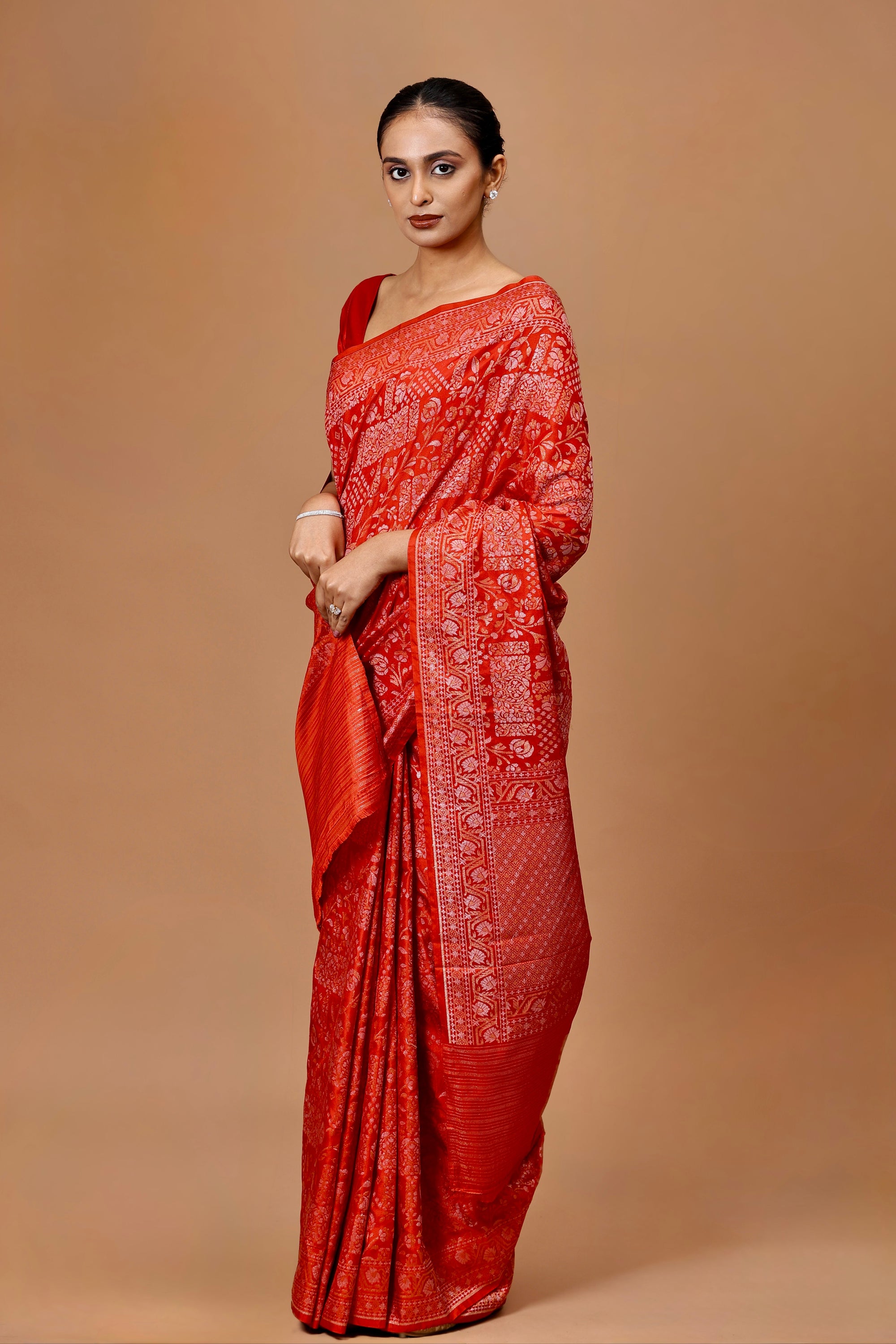 Banarasi Handwoven Red Jamdani Silk Sari