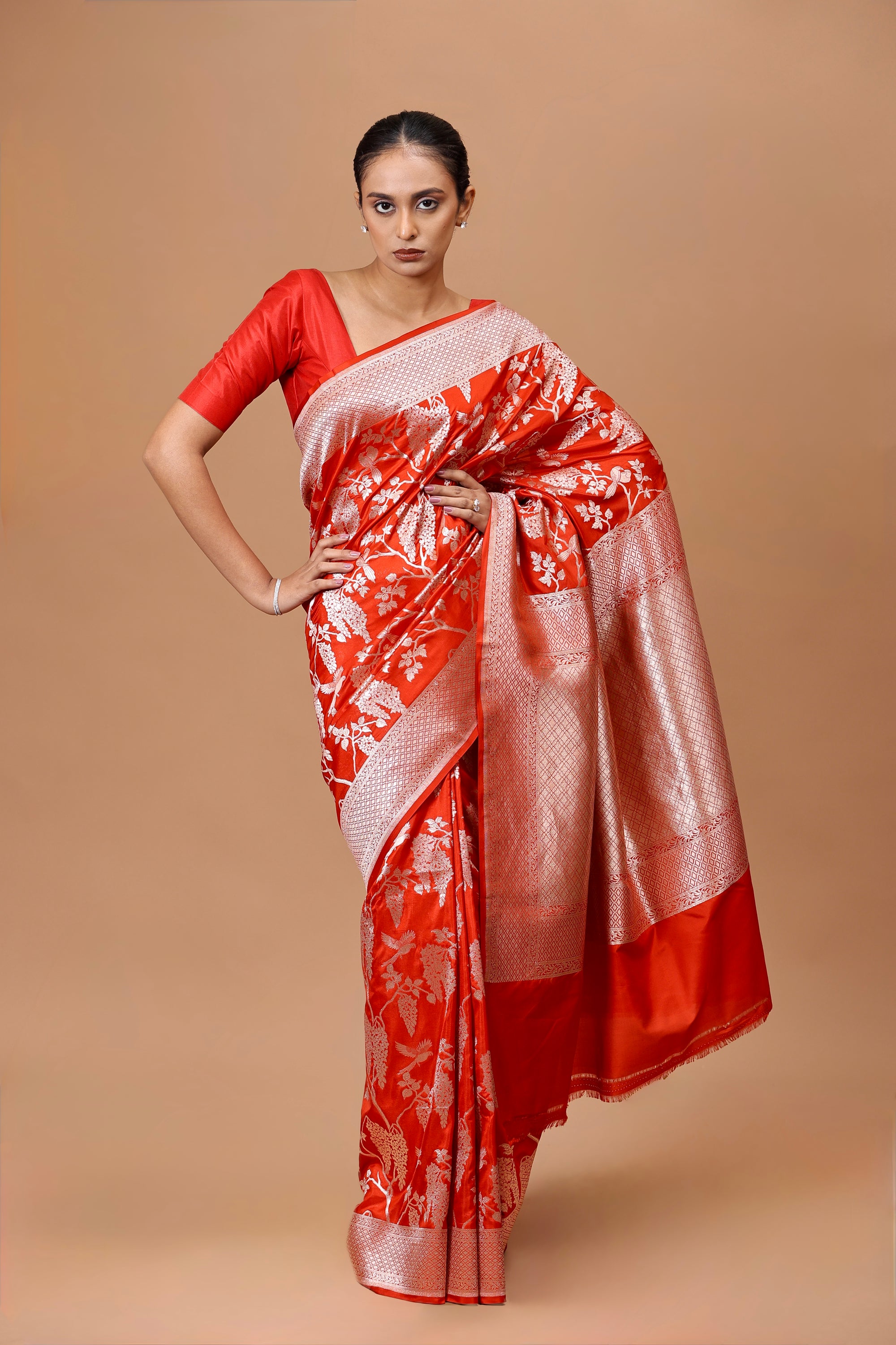 Banarasi Handwoven Red Silk Sari