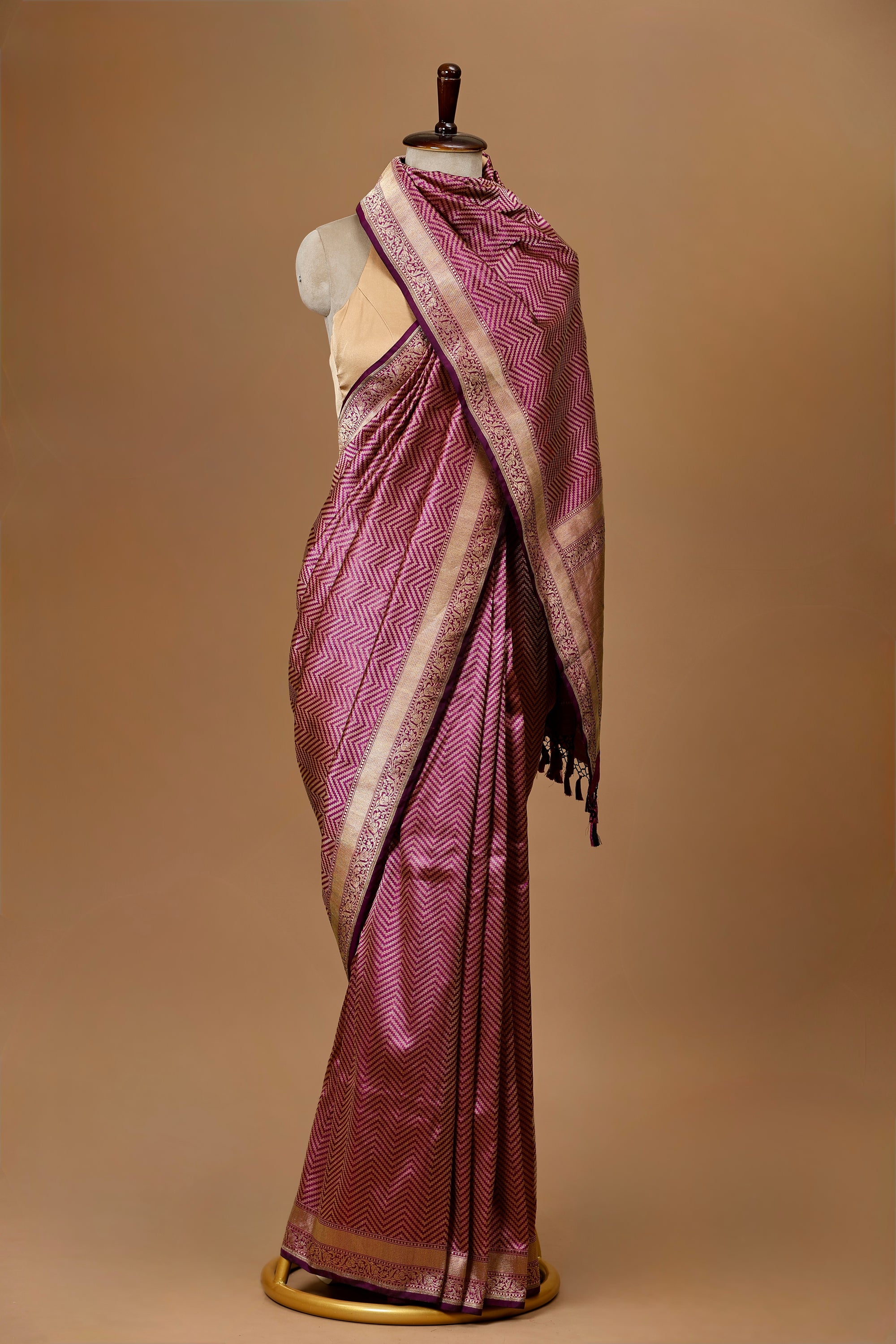 Handwoven Purple Silk Chevron Sari