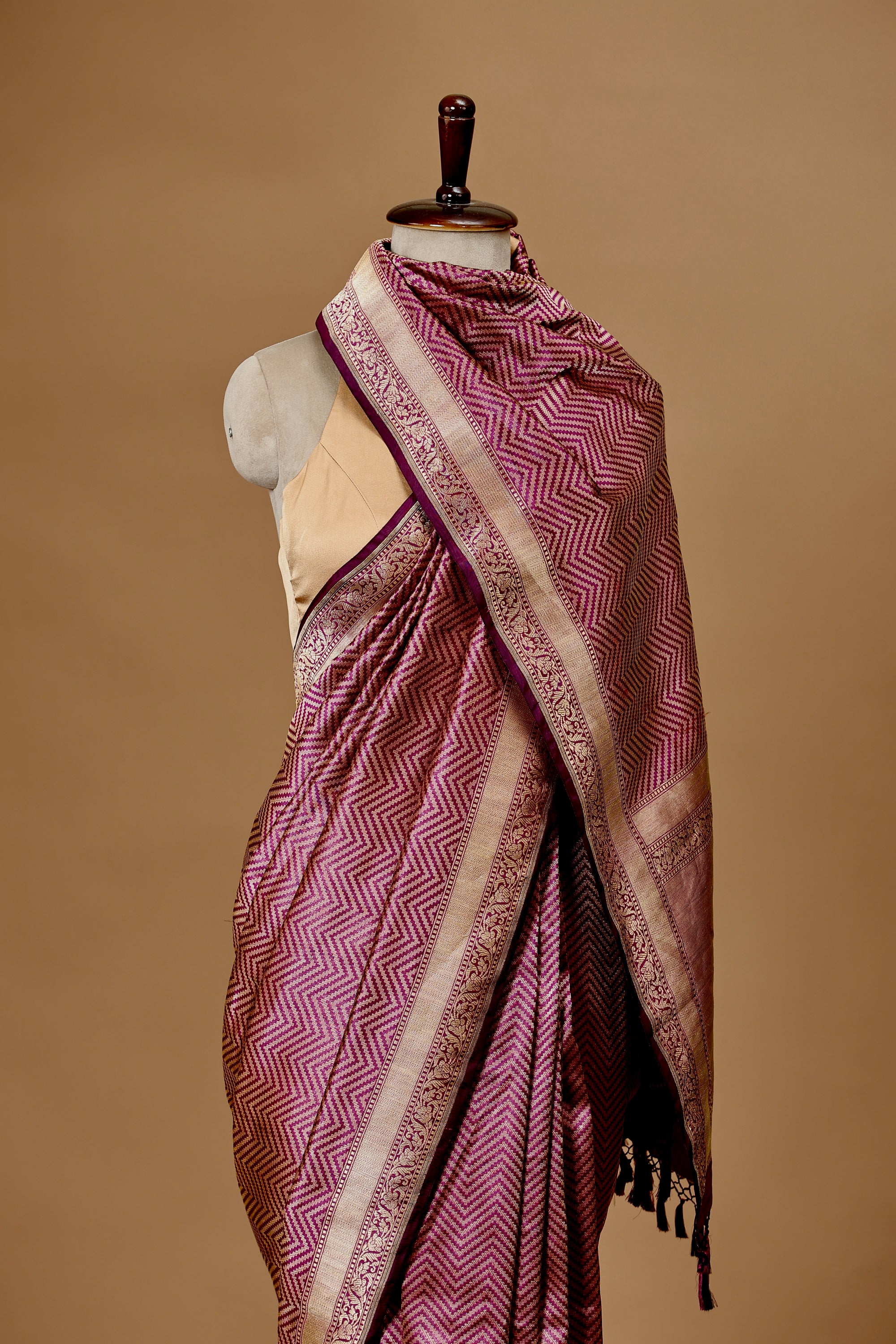 Handwoven Purple Silk Chevron Sari