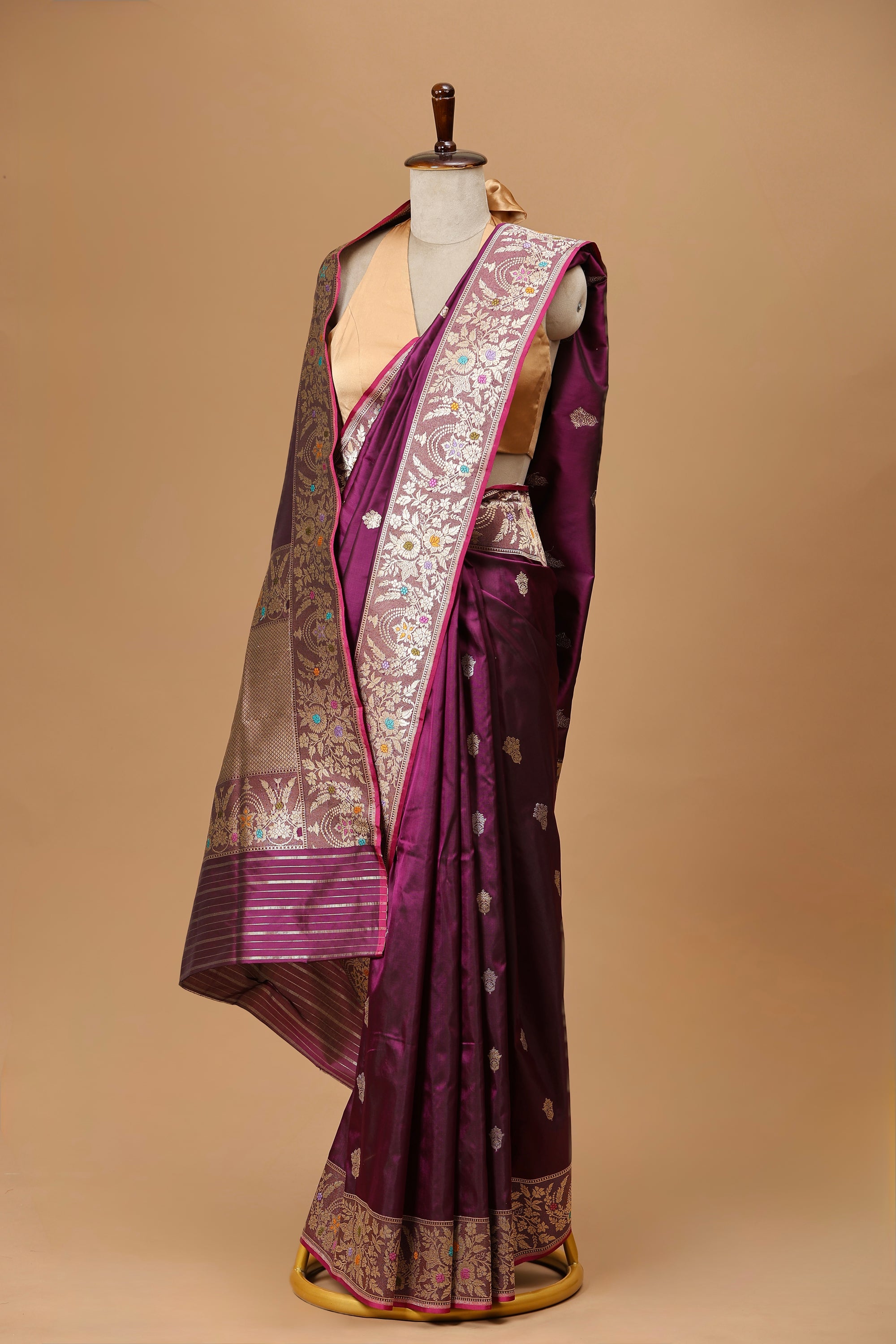 Banarasi Handwoven Deep Wine Meenakari Silk Sari