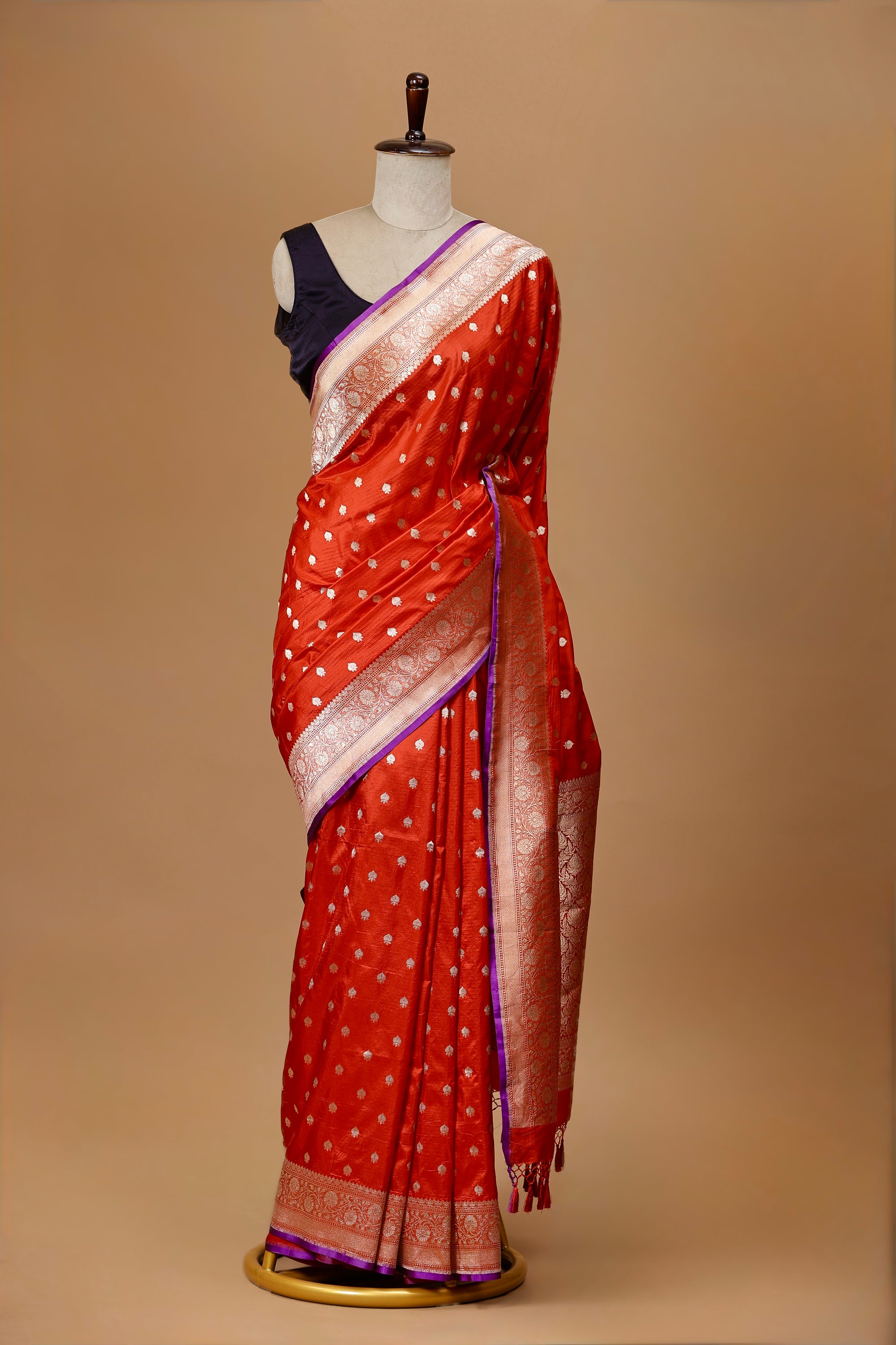 Classic Banarasi Red Silk Sari Handwoven with Delicate Zari Motifs