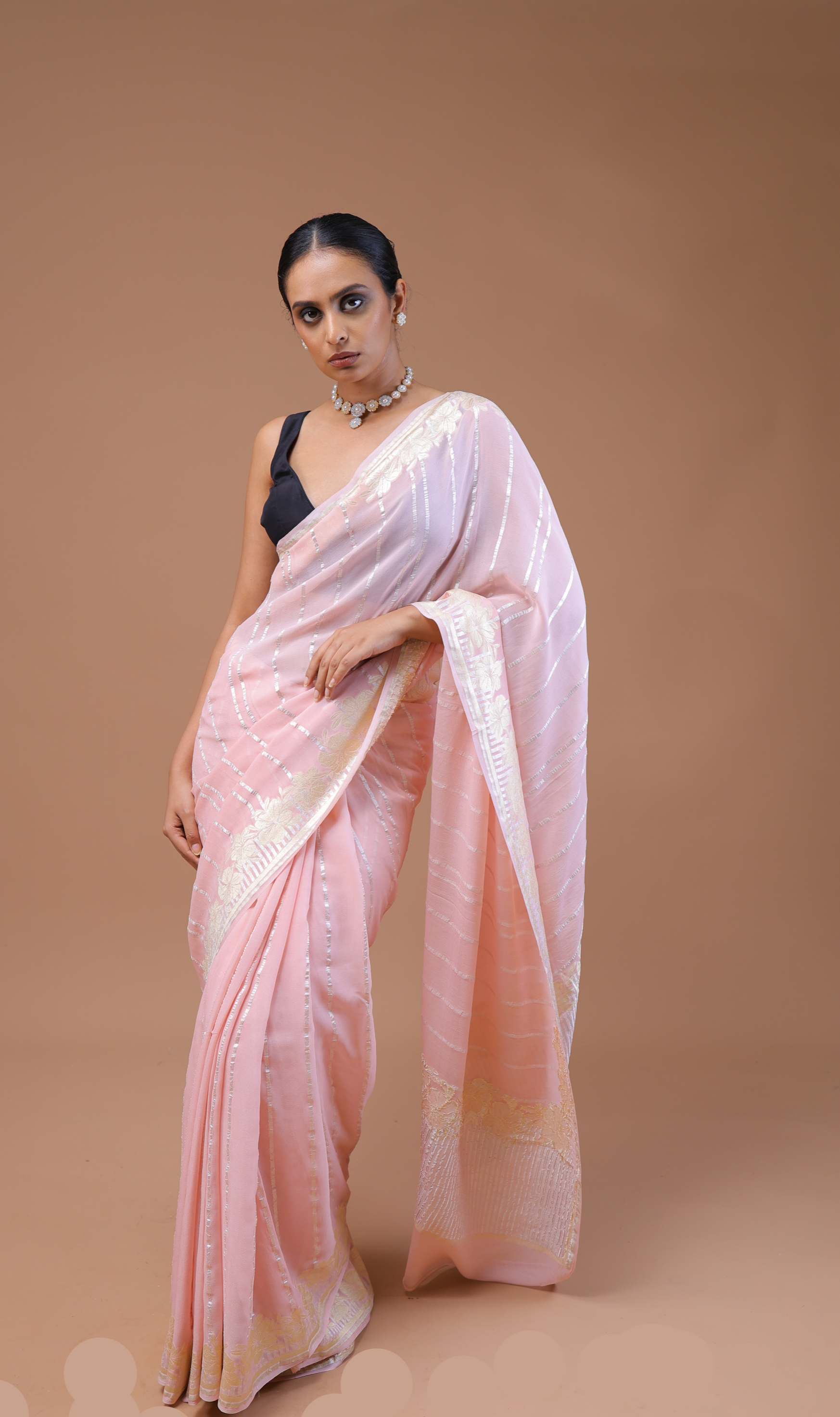 Pre-order Banarasi Pink Handwoven Khaddi Georgette Sari