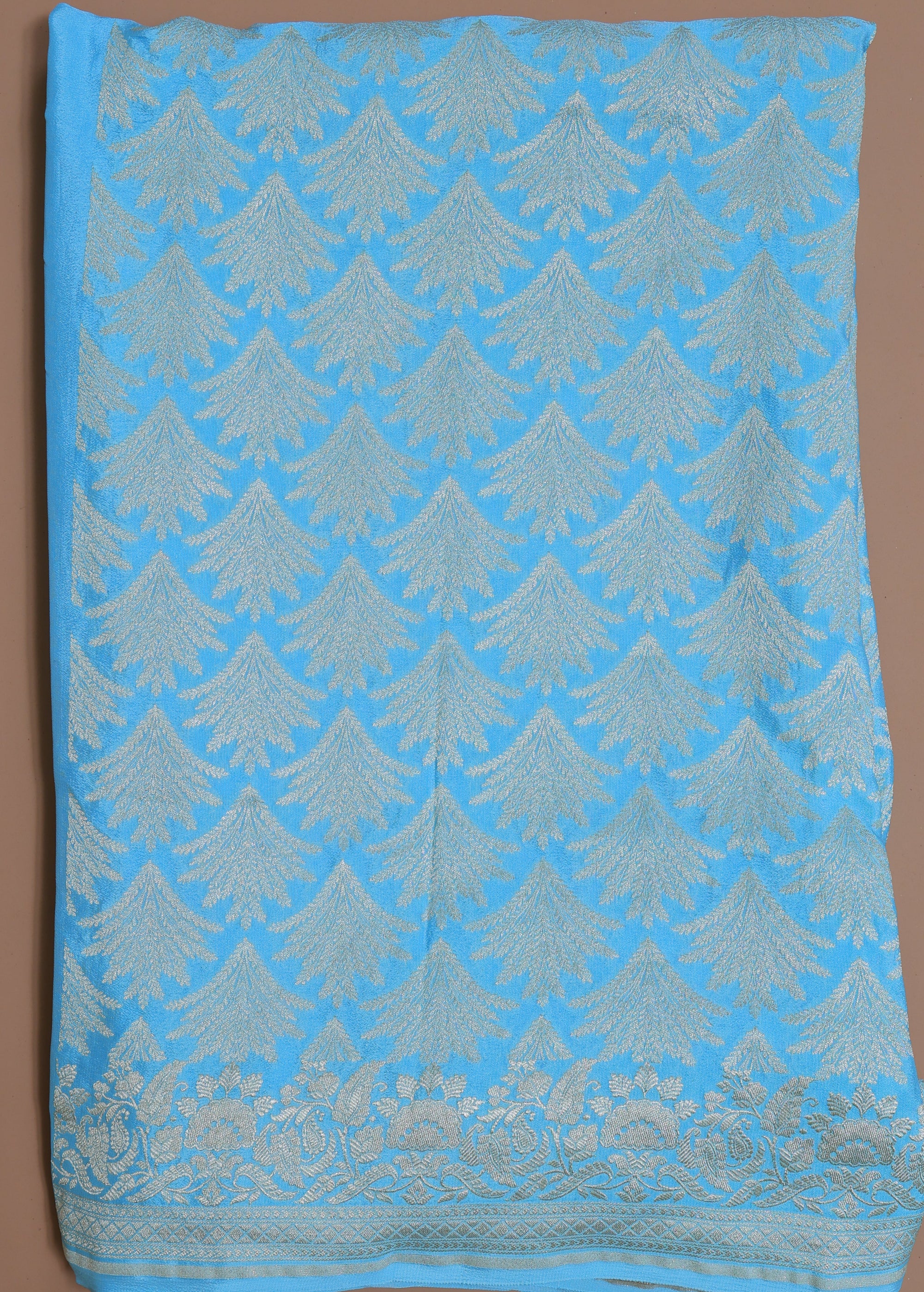 Banarasi Blue Handwoven Crepe Georgette Sari