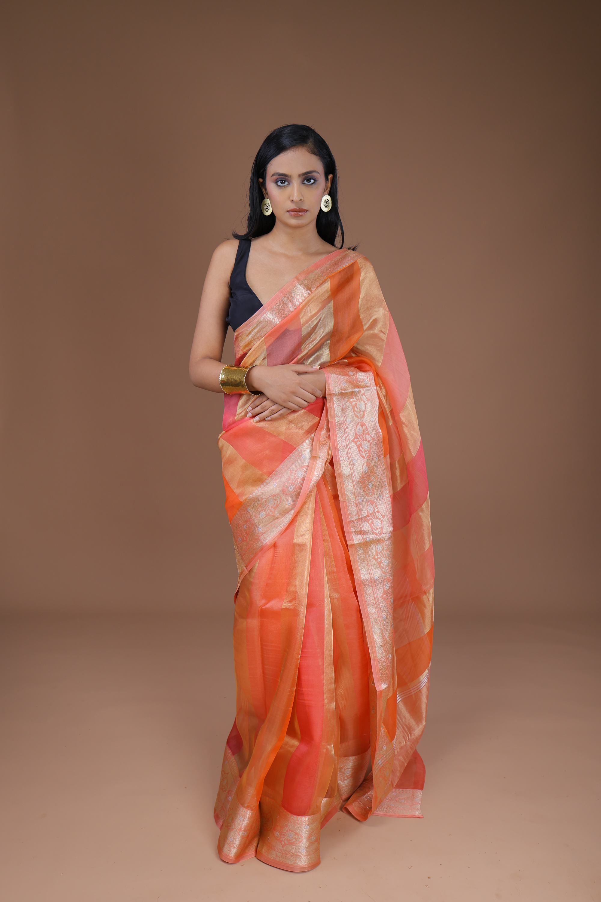 Banarasi Handwoven Organza Sari With Stripes