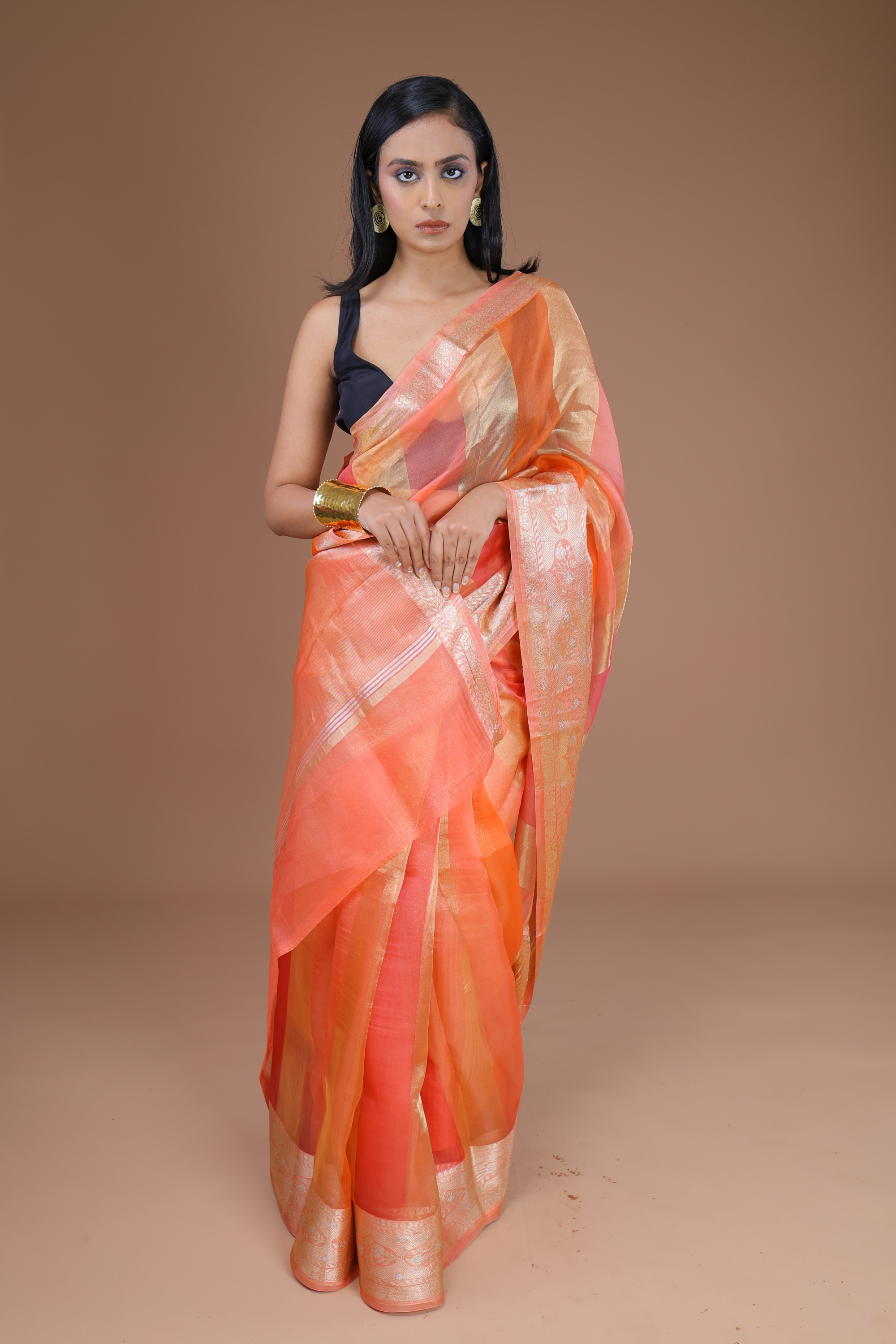 Banarasi Handwoven Organza Sari With Stripes