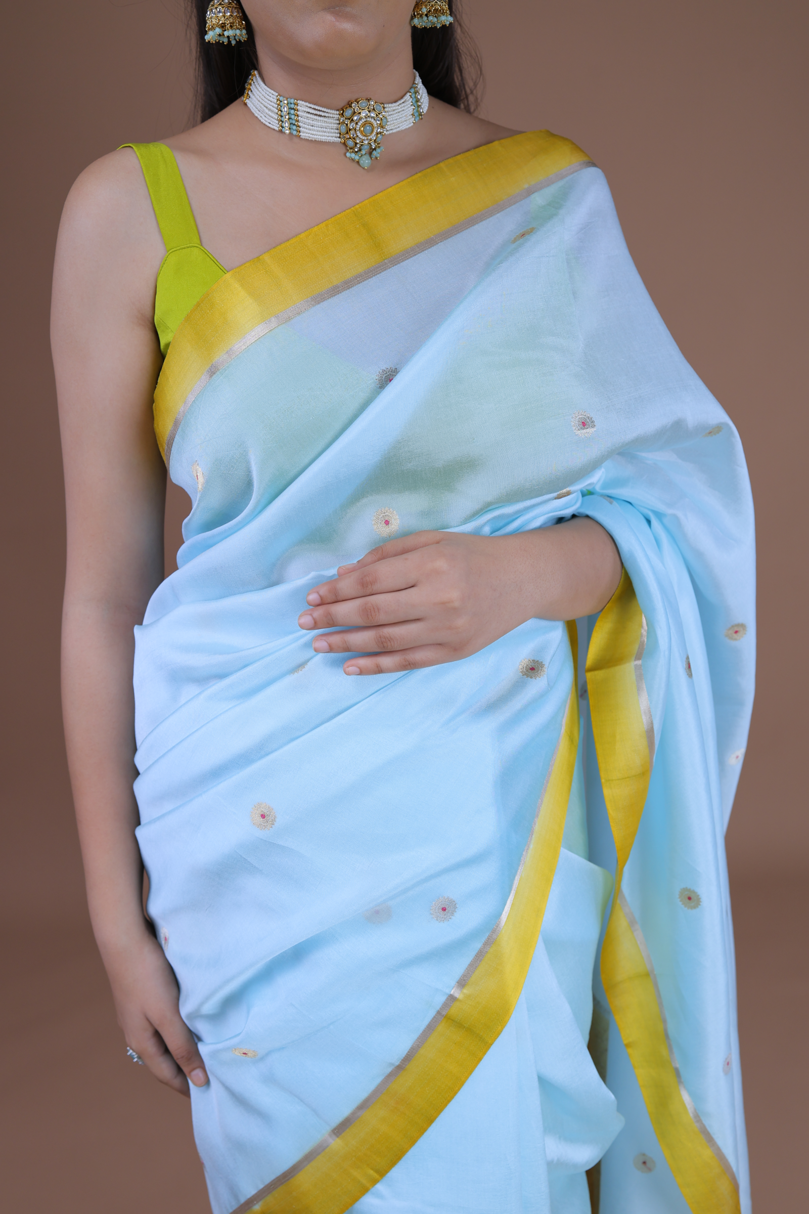 Pre-order Handwoven Blue Cotton Silk Sari With Meenakari