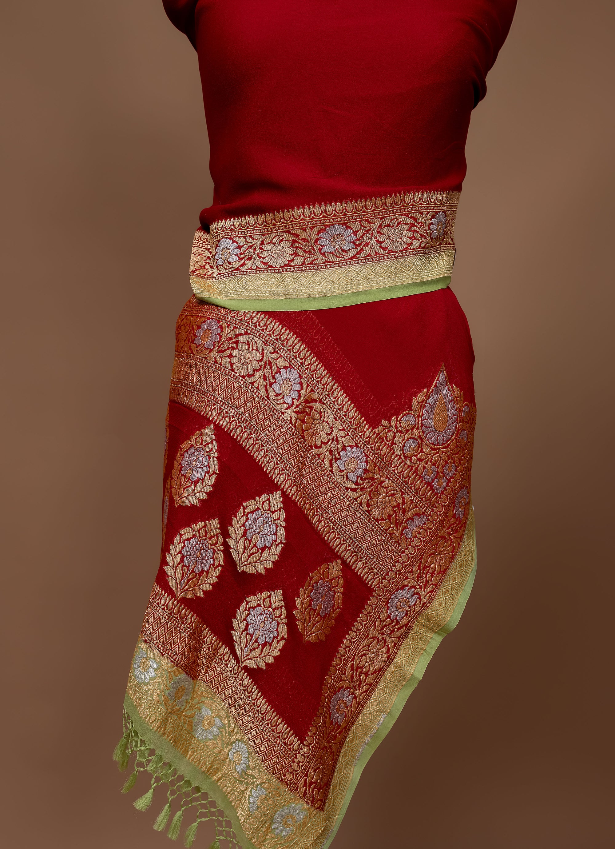 Banarasi Handwoven Red Georgette Dupatta