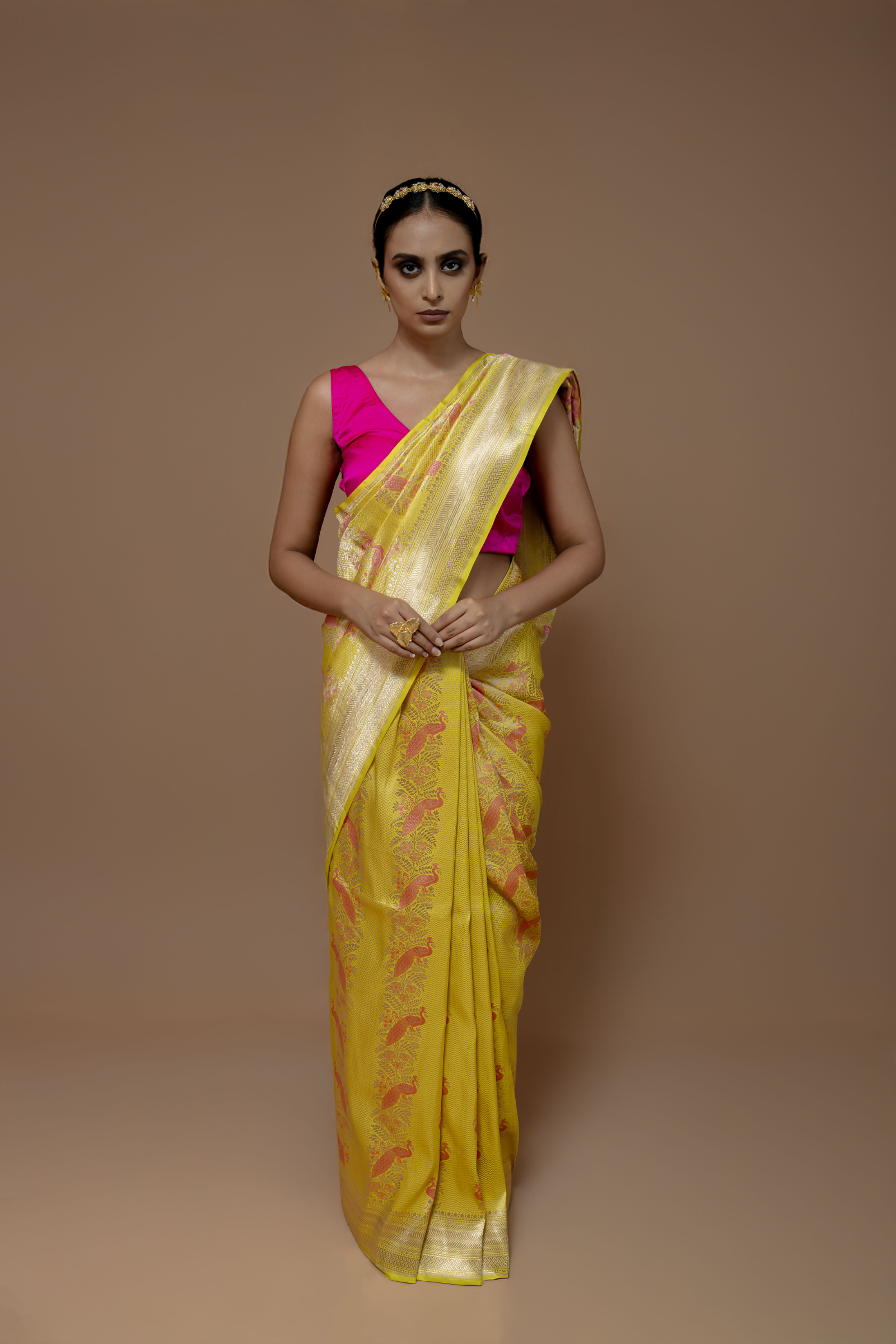 Banarasi Handwoven Silk Sari With Peacock Motifs