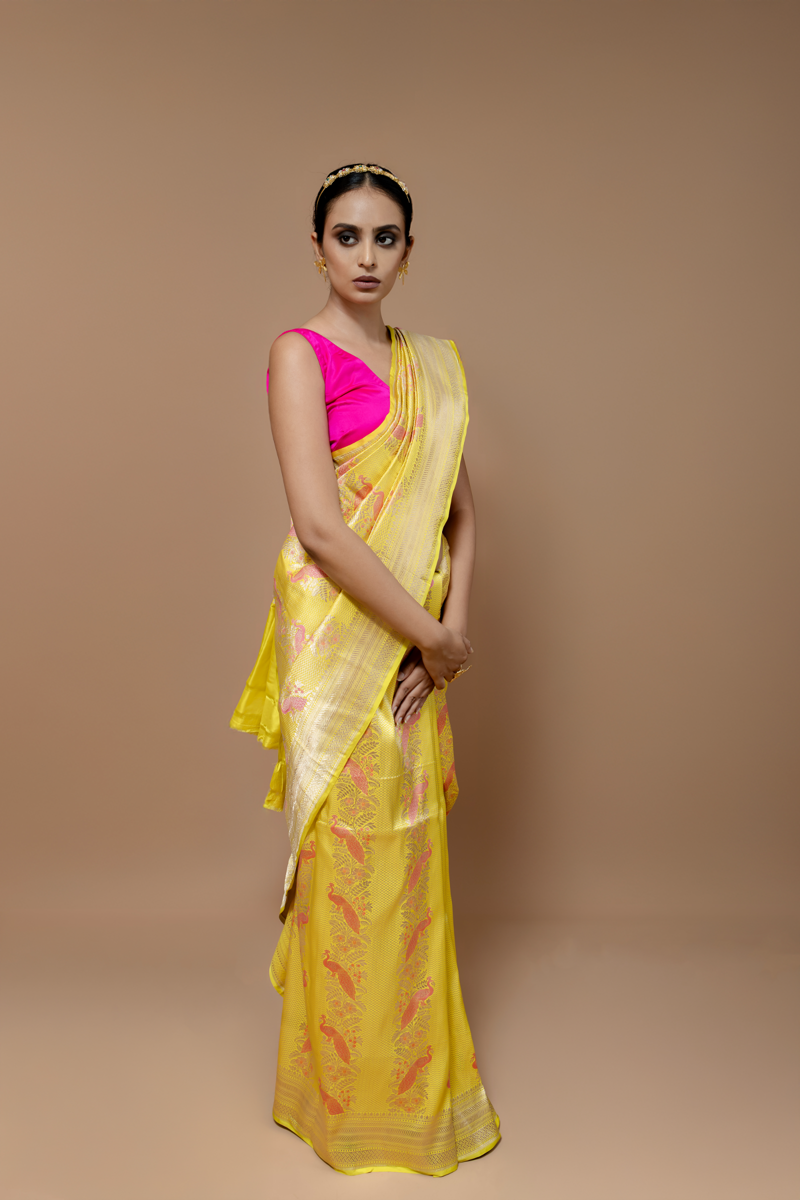 Banarasi Handwoven Silk Sari With Peacock Motifs