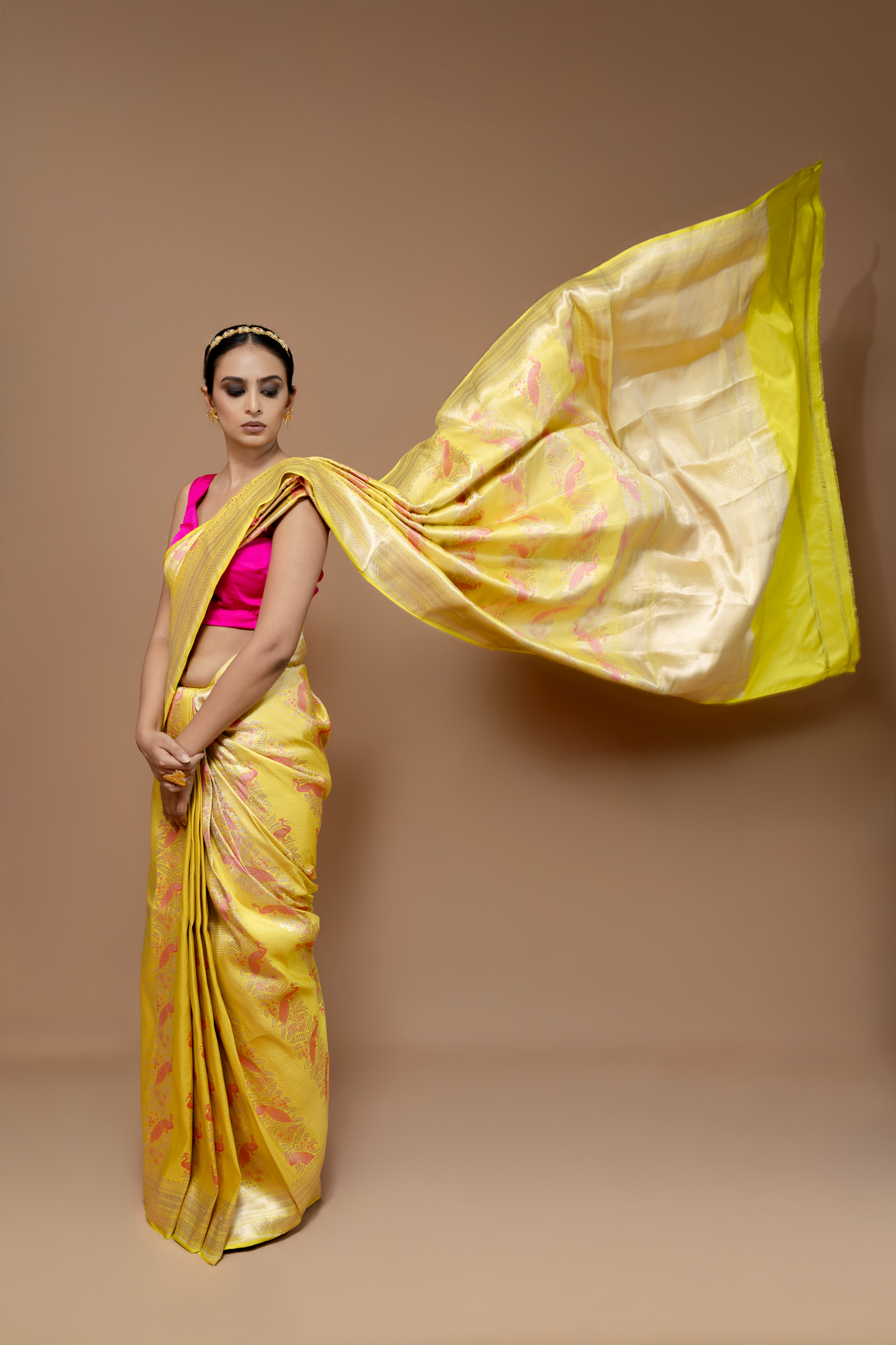 Banarasi Handwoven Silk Sari With Peacock Motifs