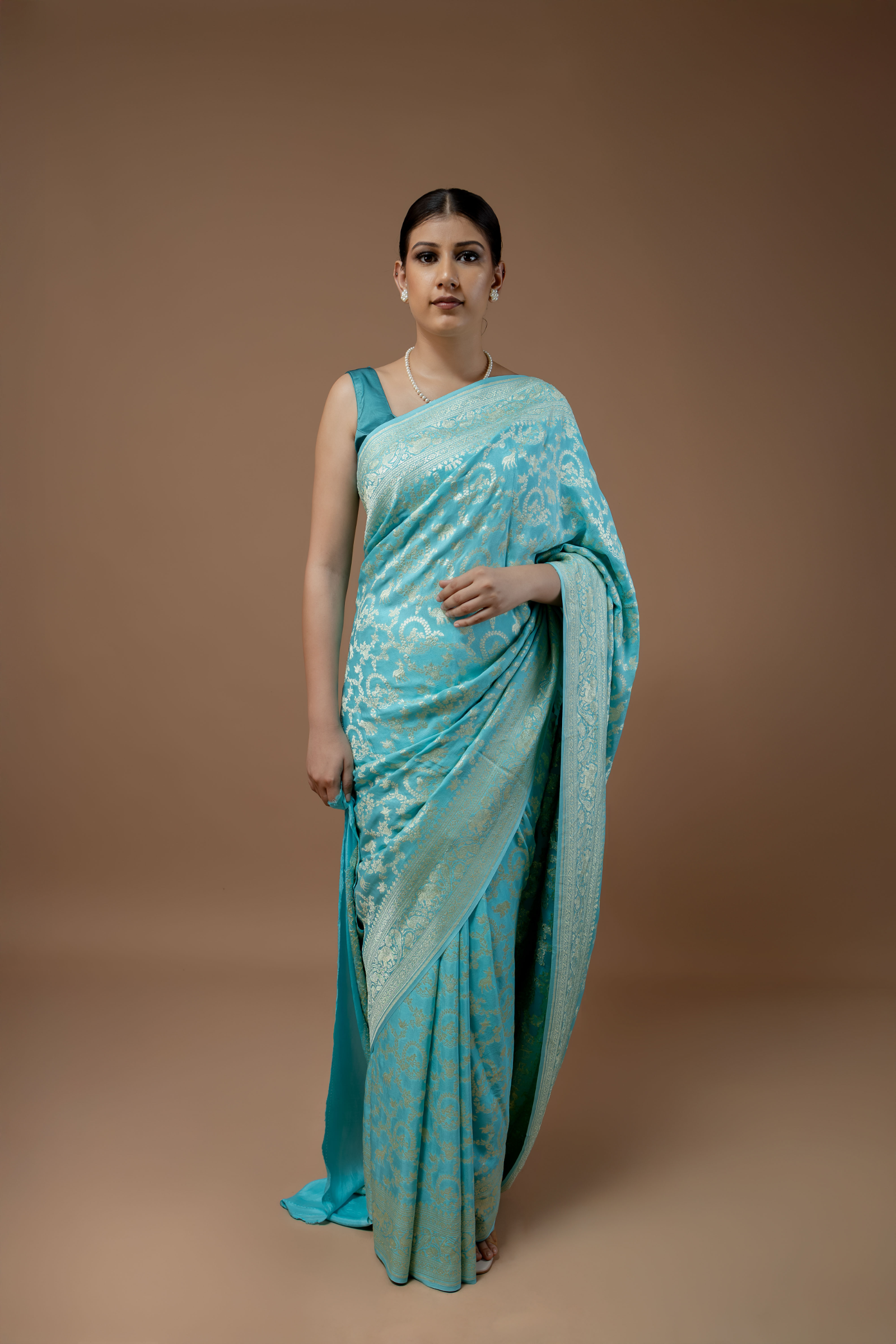 Banarasi Handwoven Crepe Georgette Shikargah Sari