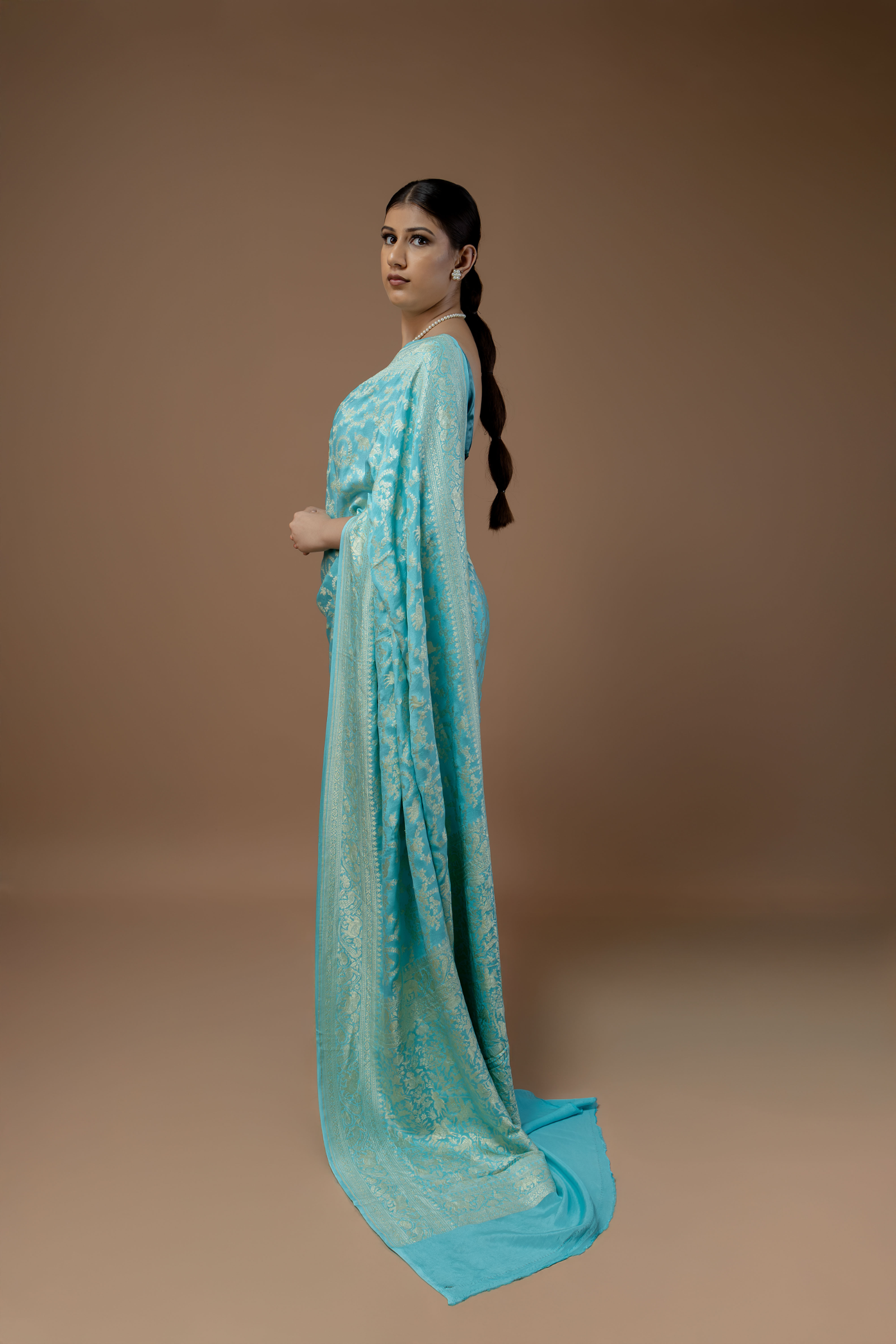 Banarasi Handwoven Crepe Georgette Shikargah Sari