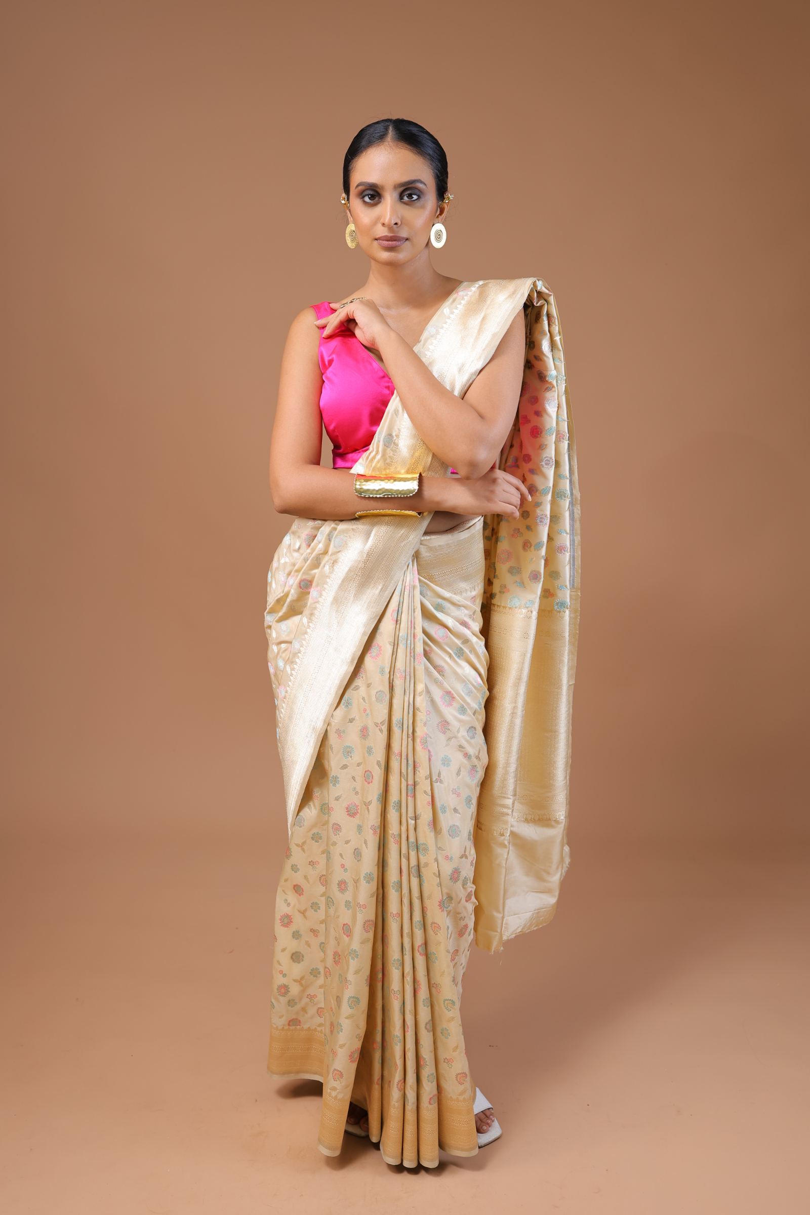 Banarasi Handwoven Cutwork Silk Sari With Meenakari