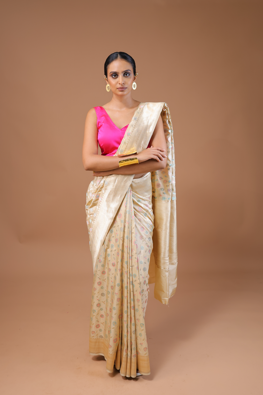 Banarasi Handwoven Cutwork Silk Sari With Meenakari