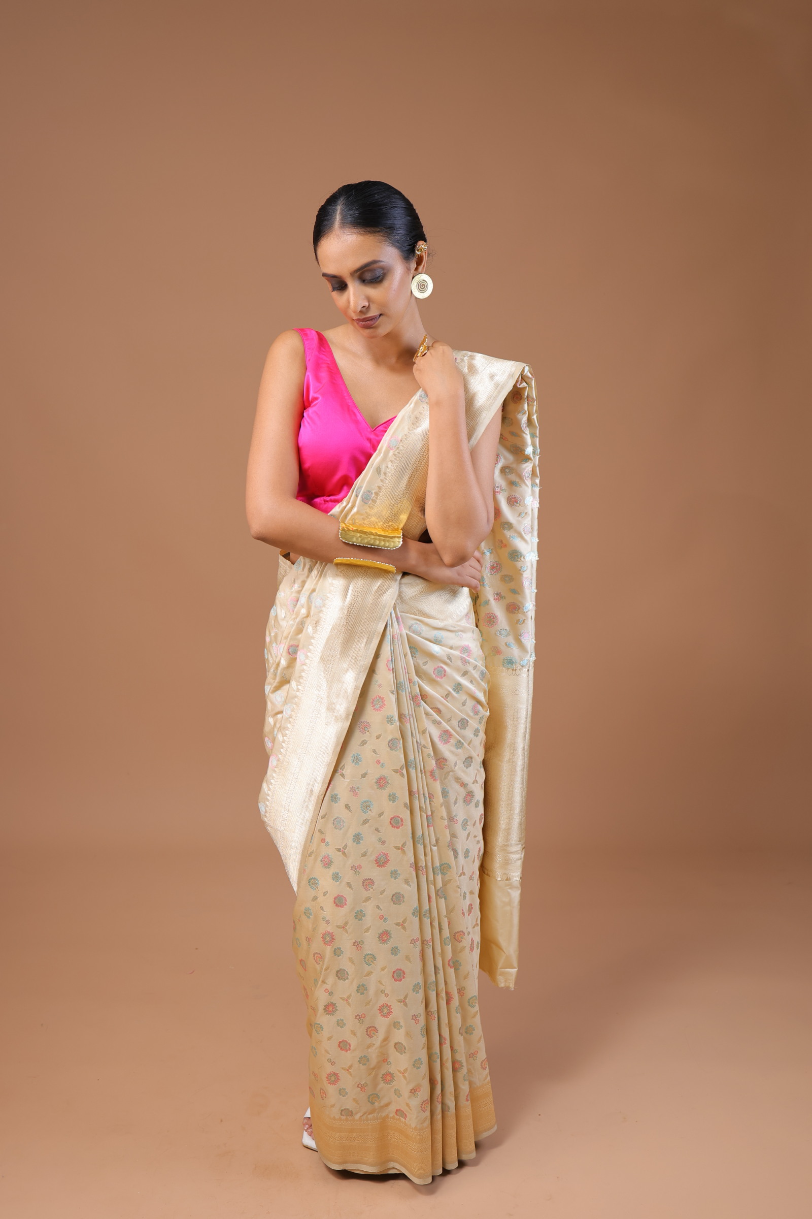 Banarasi Handwoven Cutwork Silk Sari With Meenakari
