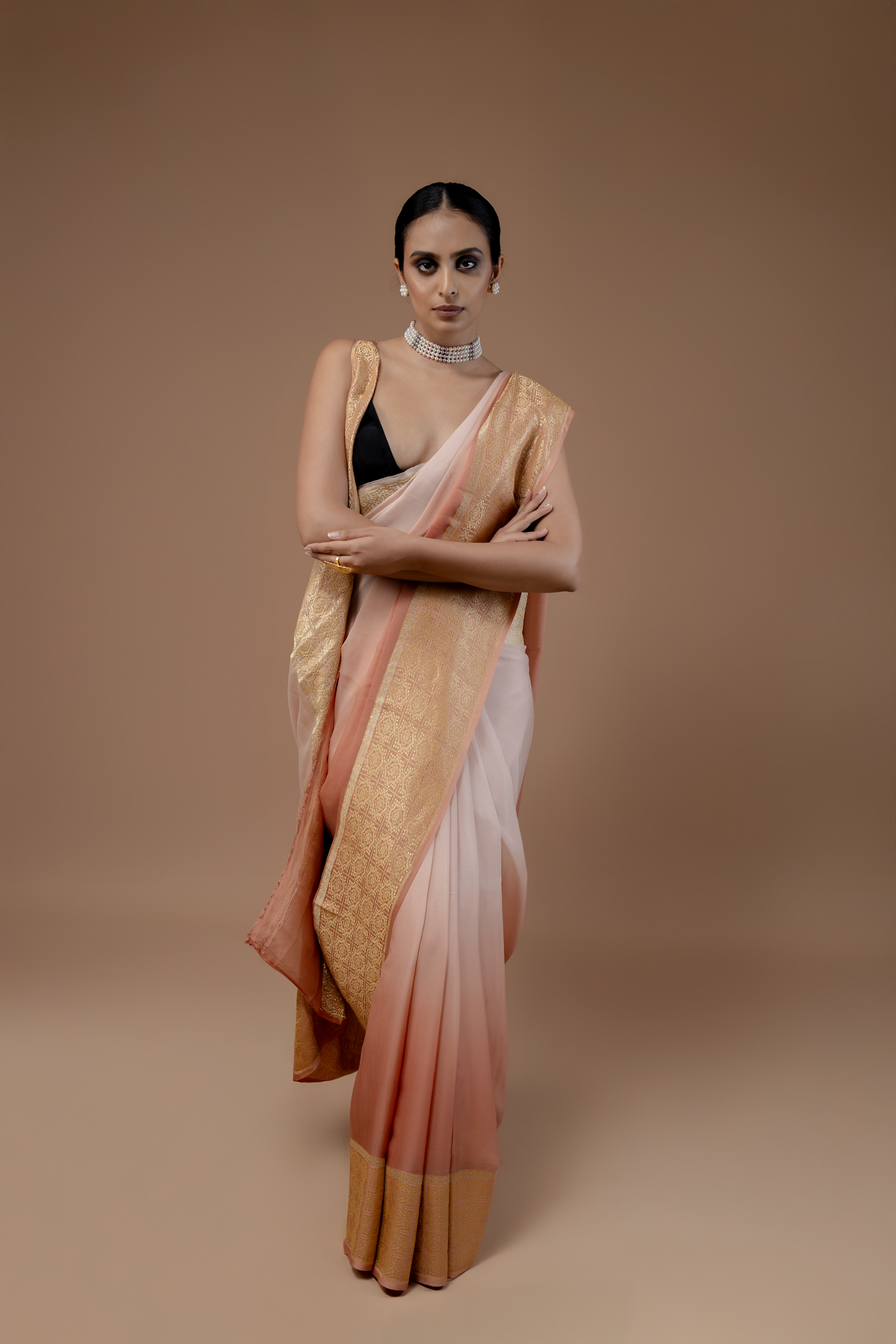 Banarasi Handwoven Crepe Georgette, Hand Dyed Ombre Sari