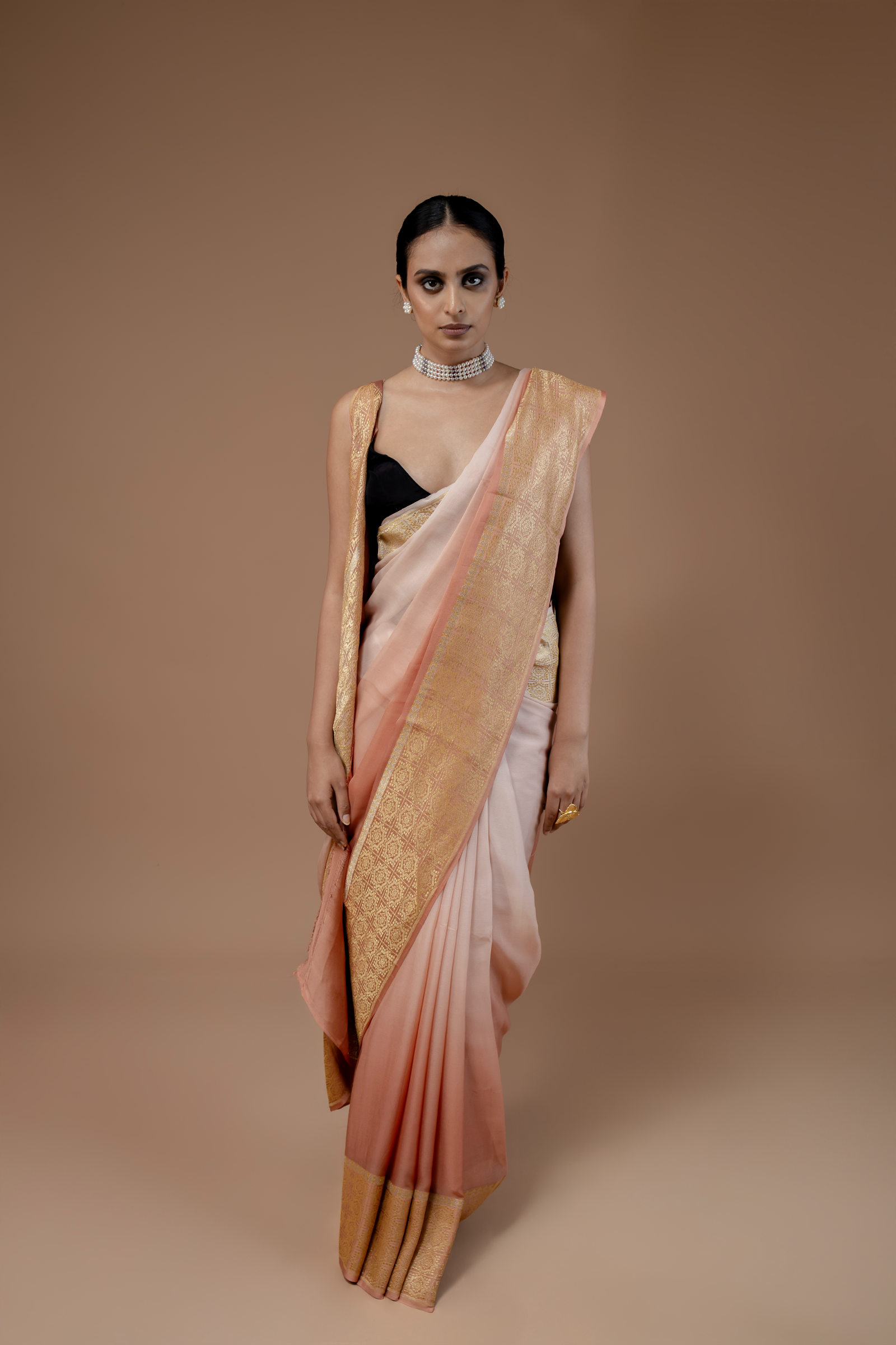 Banarasi Handwoven Crepe Georgette, Hand Dyed Ombre Sari