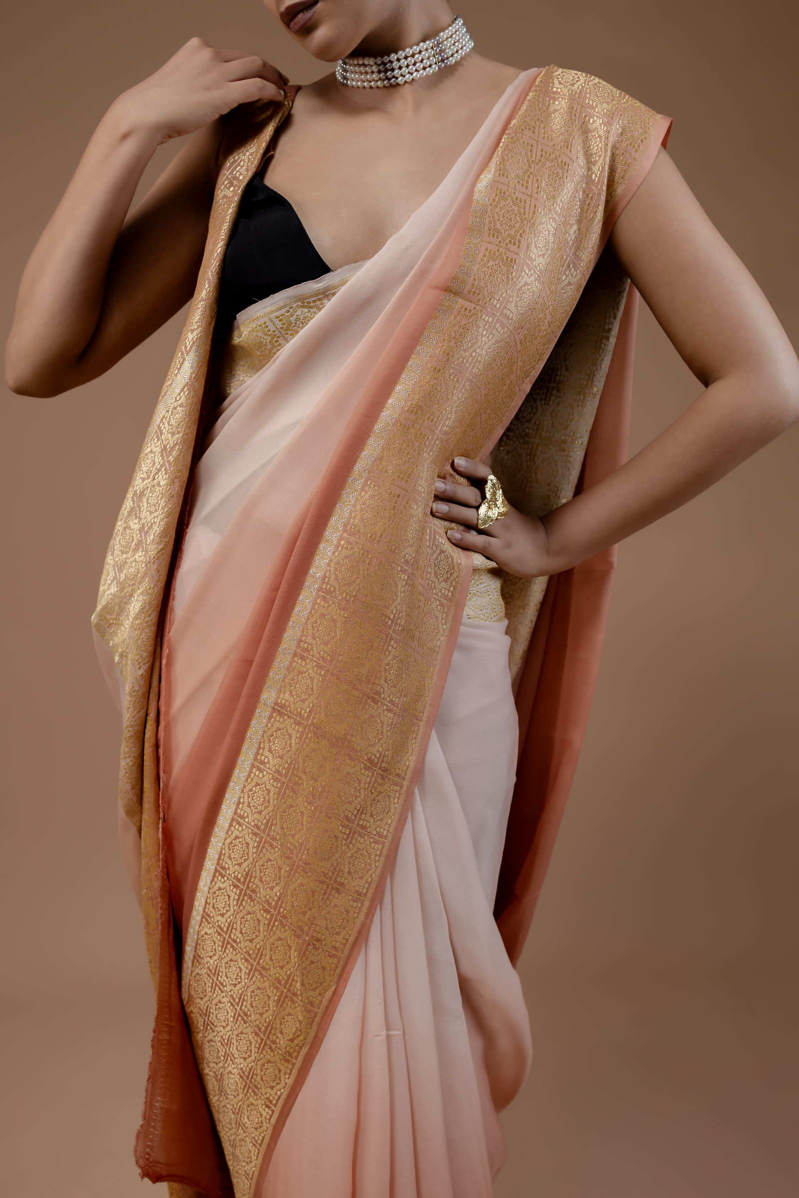 Banarasi Handwoven Crepe Georgette, Hand Dyed Ombre Sari