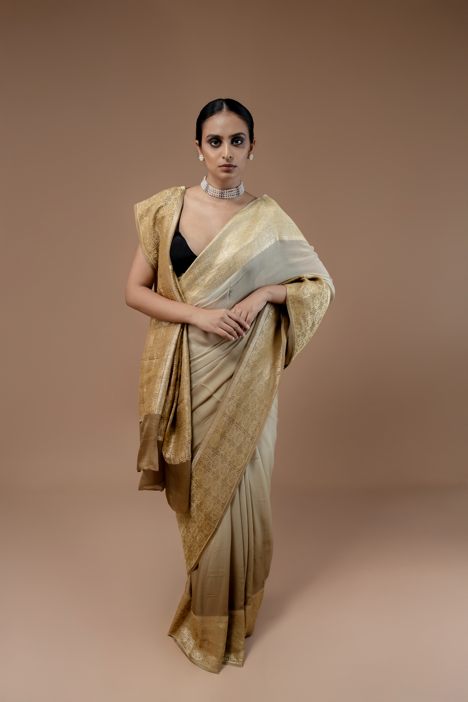 Banarasi Handwoven Crepe Georgette, Hand Dyed Ombre Sari