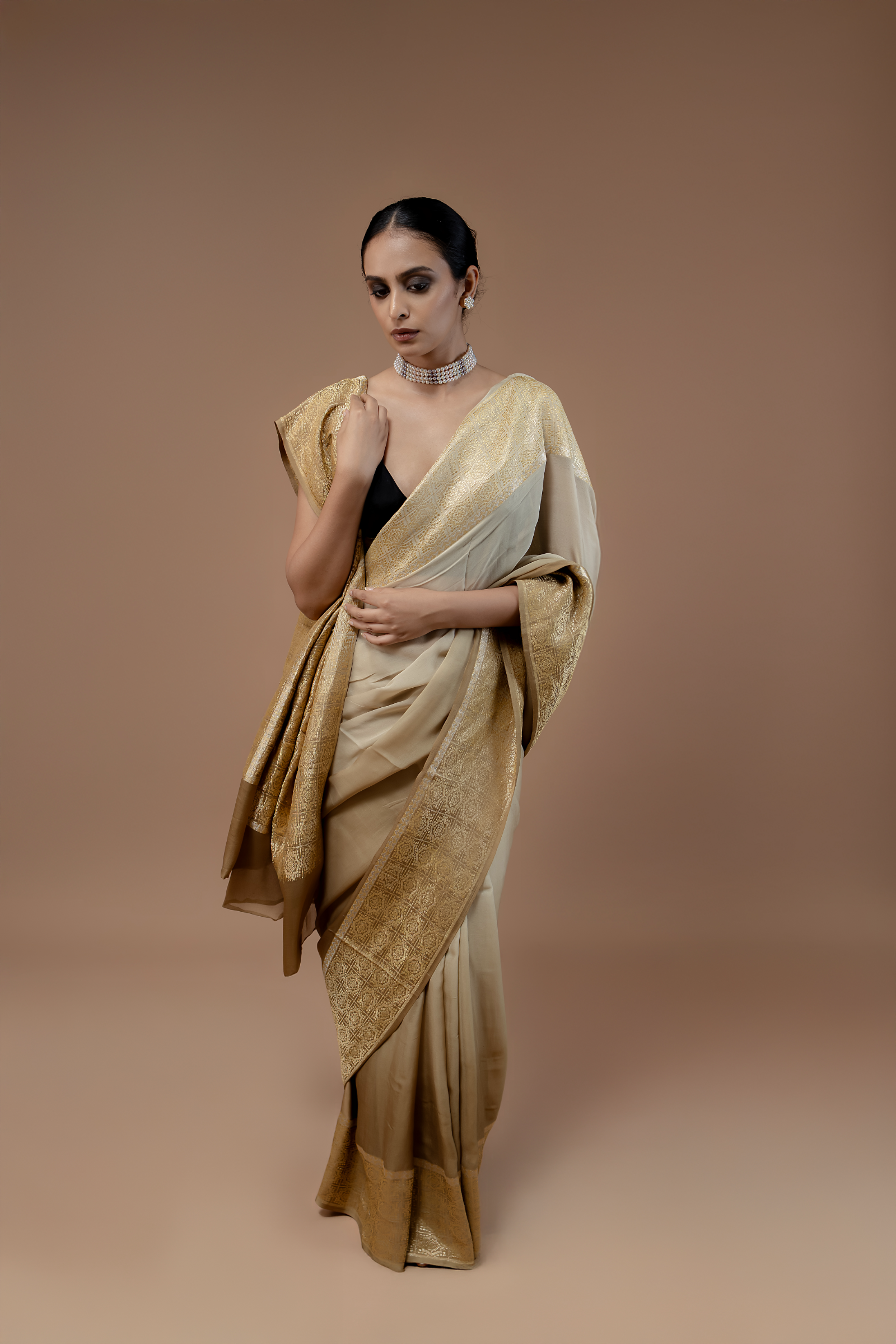 Banarasi Handwoven Crepe Georgette, Hand Dyed Ombre Sari
